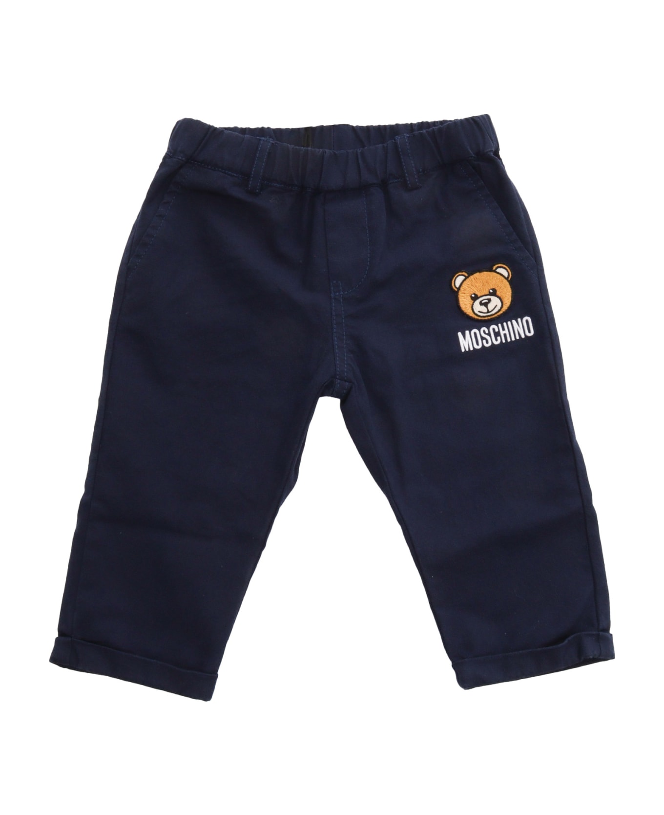 Moschino Blue Trousers With Logo - BLUE ボトムス