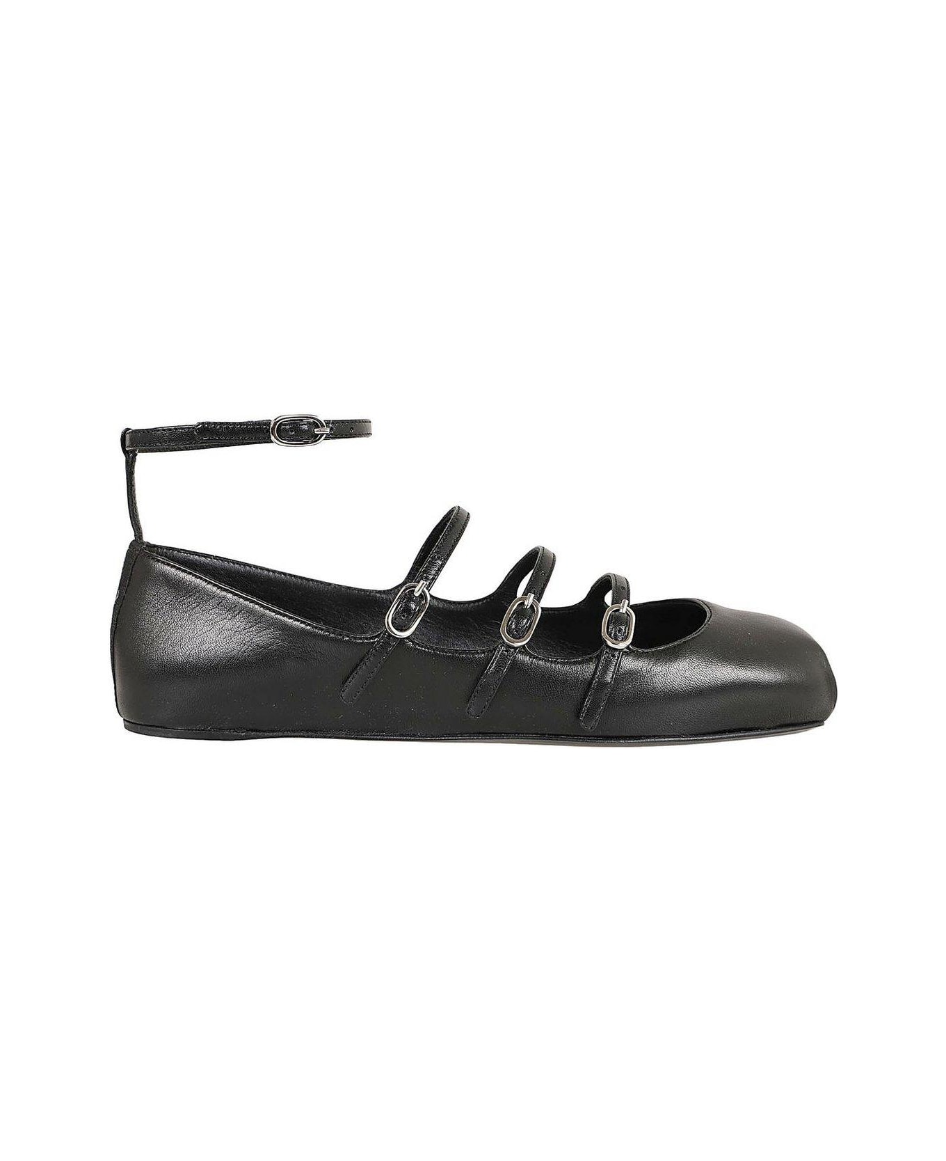 Alexander McQueen Buckled-straps Square-toe Ballerina Shoes - Black フラットシューズ
