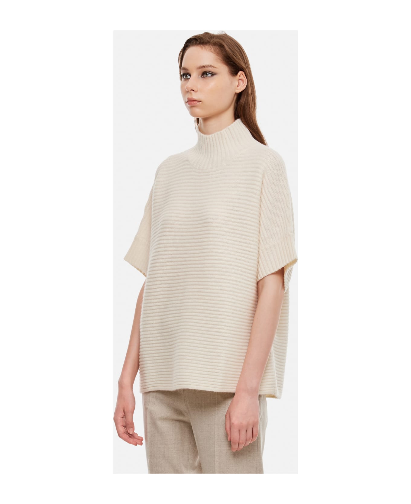 Max Mara Short Sleeves Turtleneck Sweater - White ニットウェア