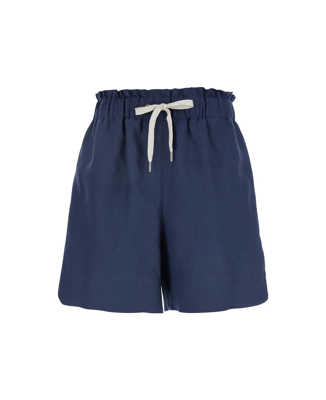 Eleventy Blue Shorts With Drawstring At The Waist In Linen Woman - Blu