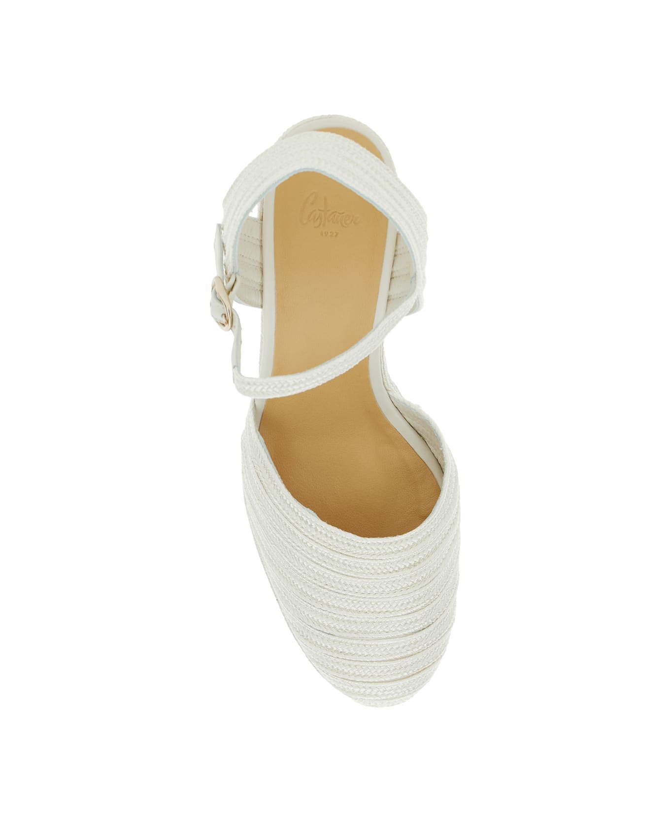 Castañer 'carolyn' White Wedges With Strap In Metallic Raffia Woman - White