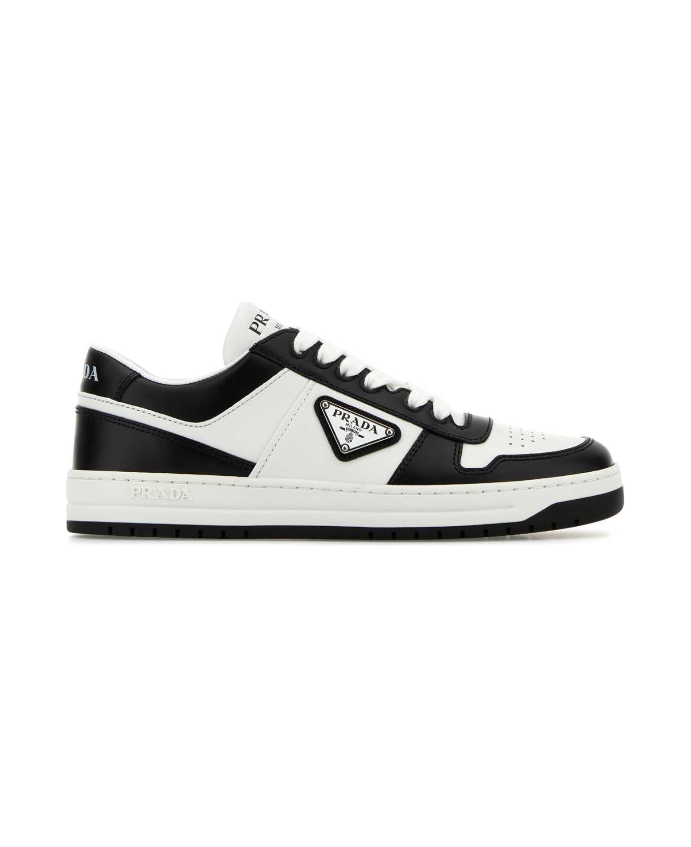 Prada Two-tone Leather Downtown Sneakers - BIANCO+NERO