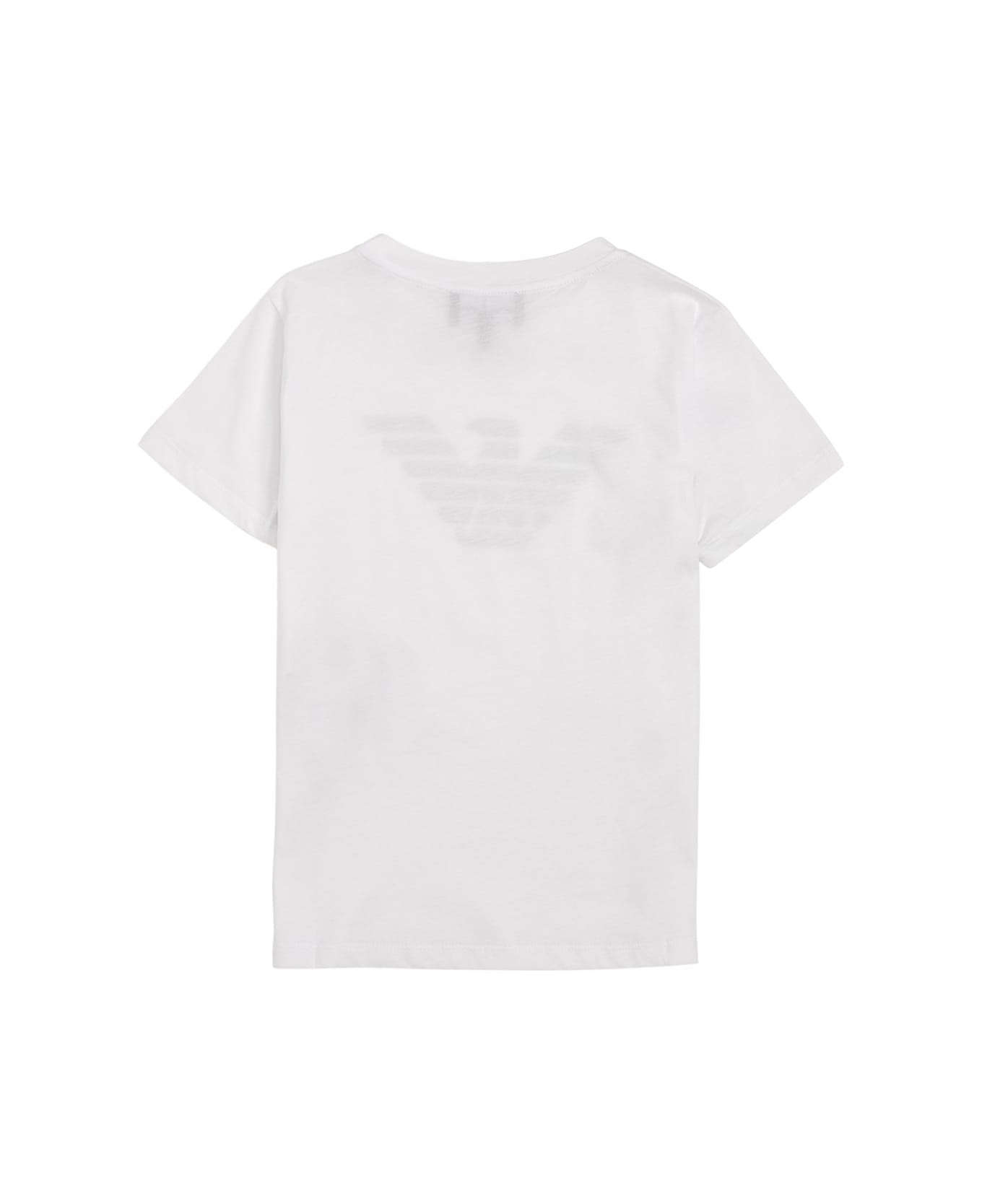 Emporio Armani White Cotton T-shirt With Logo Print - Bianco Aquila Tシャツ＆ポロシャツ