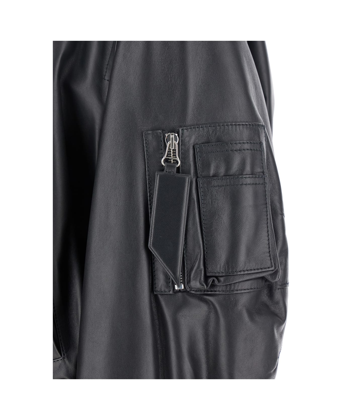 The Attico Black Bomber Jacket With Zip Closure In Leather Woman - Black