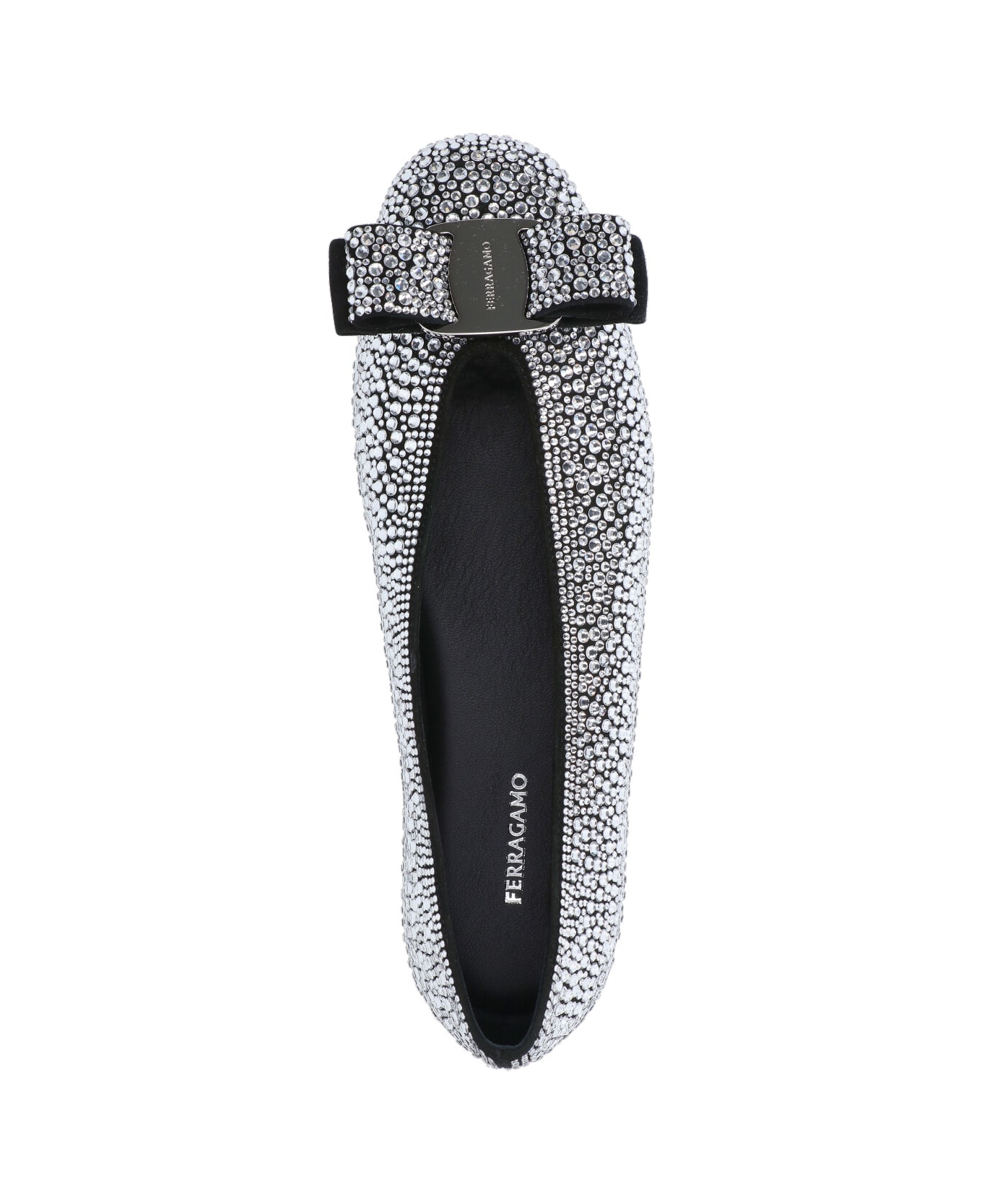 Ferragamo Ballet Flats With Rhinestones - BLACK/WHITE フラットシューズ