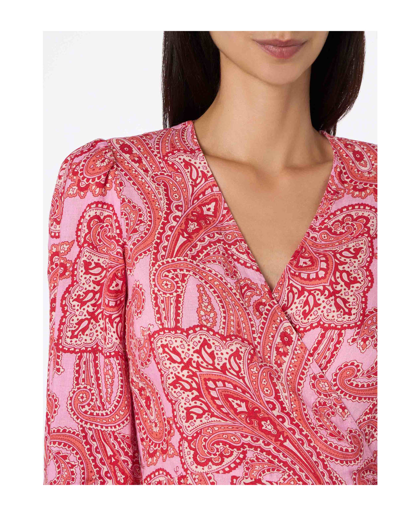 MC2 Saint Barth Linen Short Wrap Dress Brilly With Paisley Print - PINK
