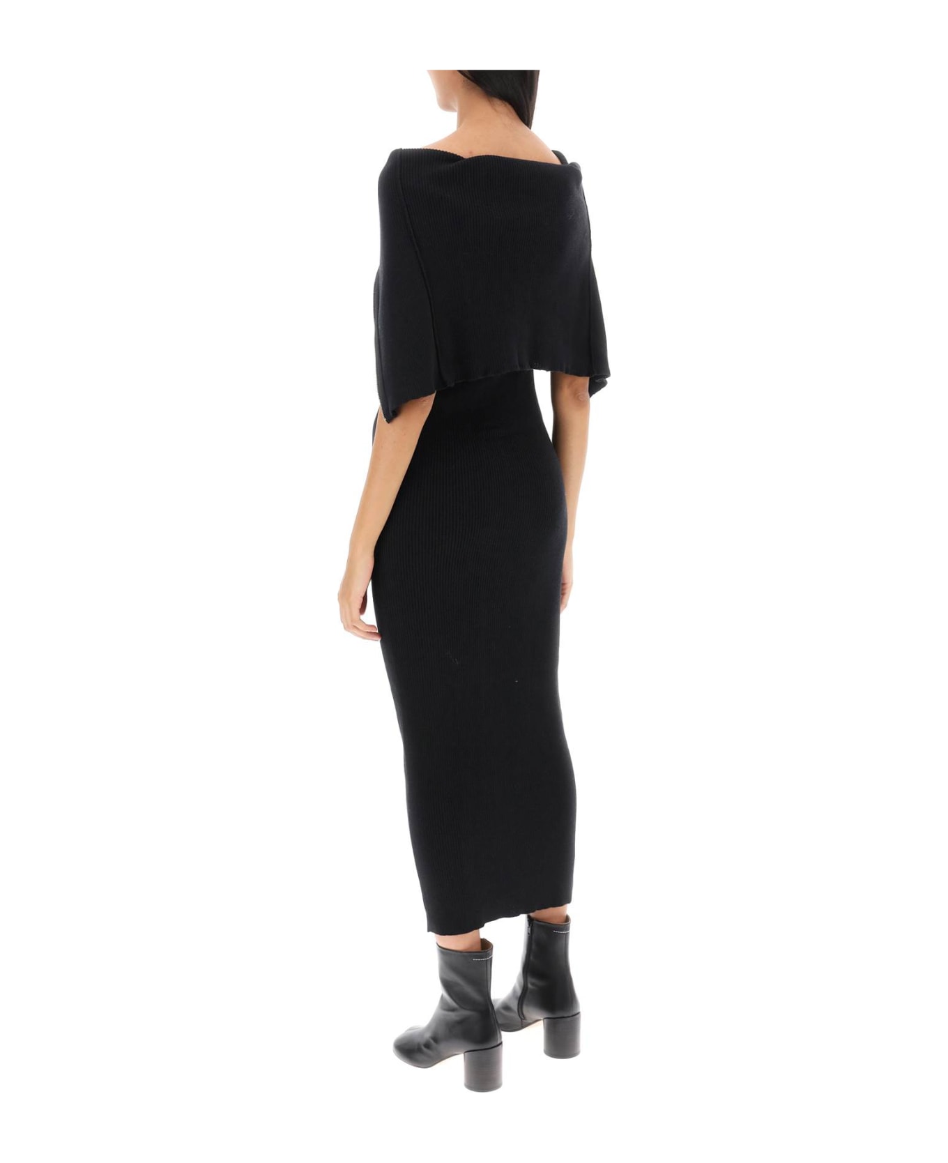 MM6 Maison Margiela Zippered Rib Knit Midi Dress - BLACK (Black)