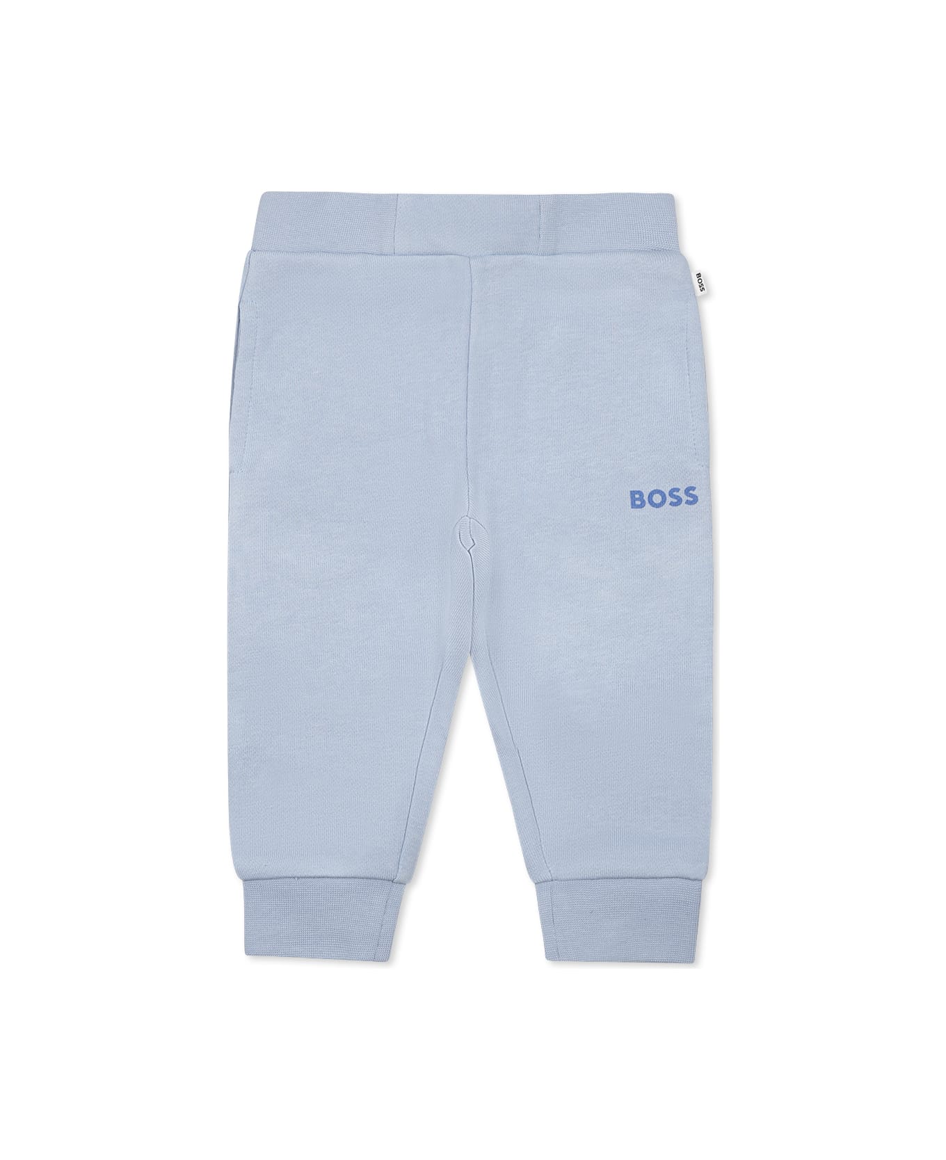 Hugo Boss Light Blue Trousers For Baby Boy With Logo - Light Blue