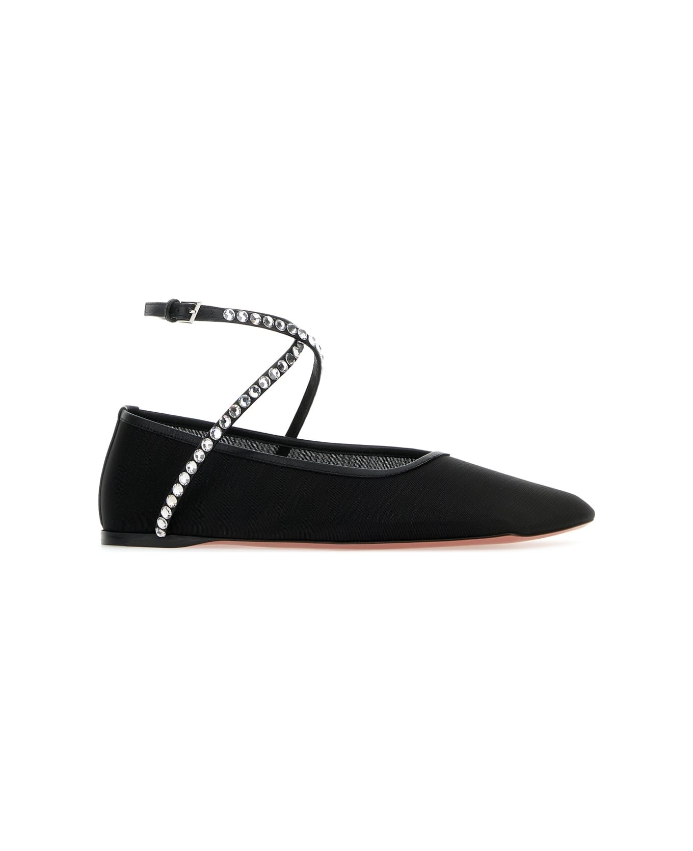 Amina Muaddi Black Mesh Ane Ballerinas - BLAWHICRY