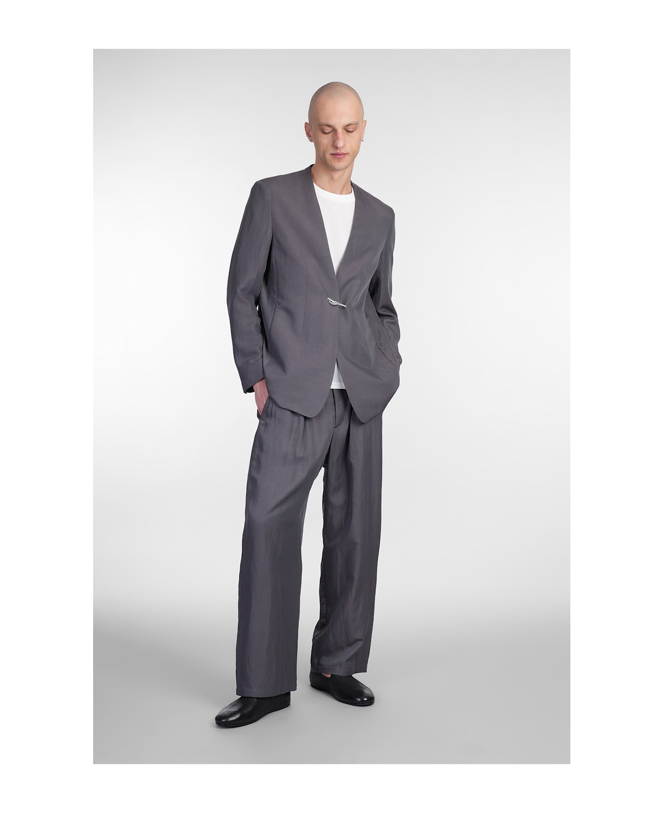 Attachment Blazer In Grey Linen - grey