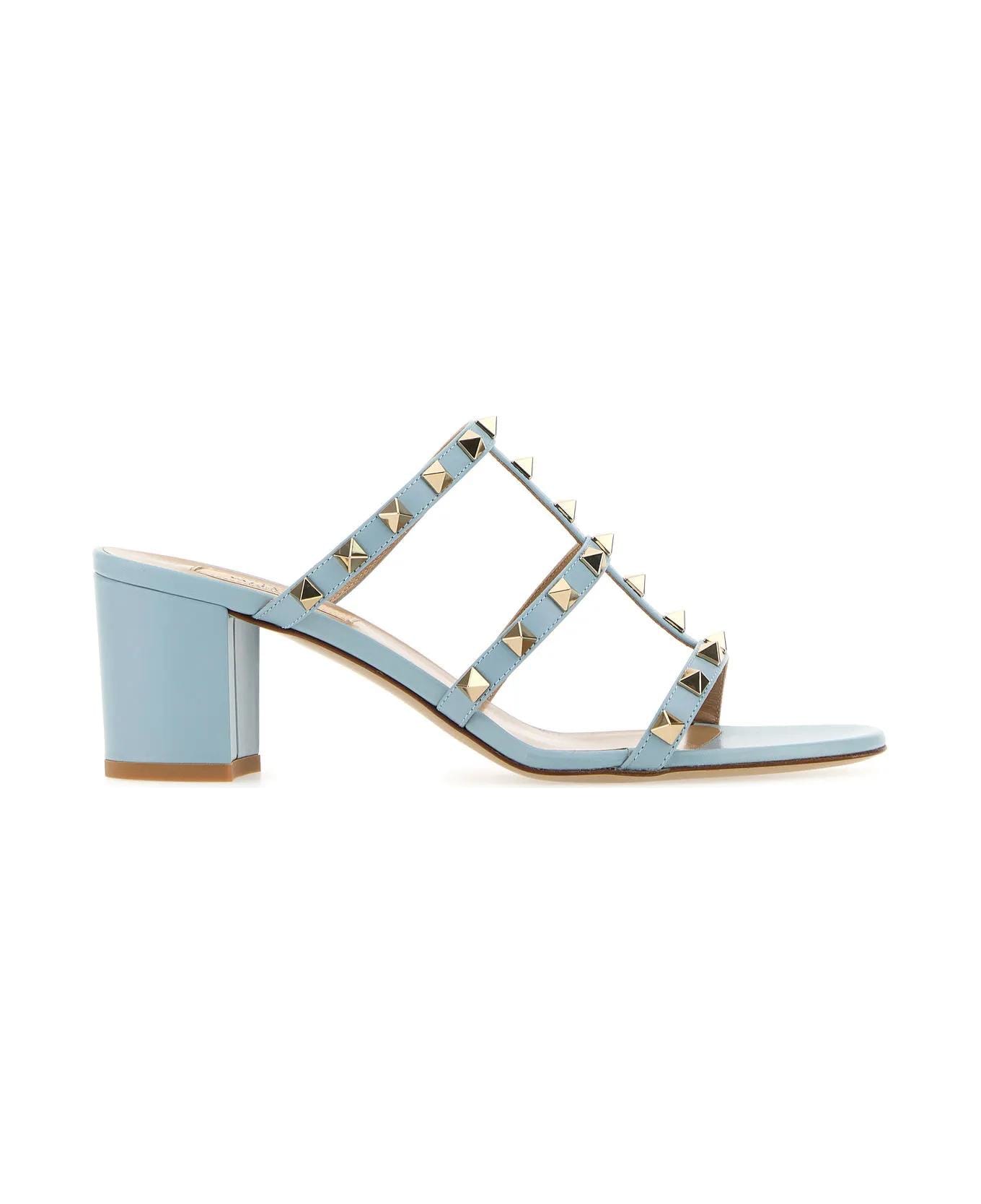 Valentino Garavani Leather Rockstud Mules - BLUPORCELLANA