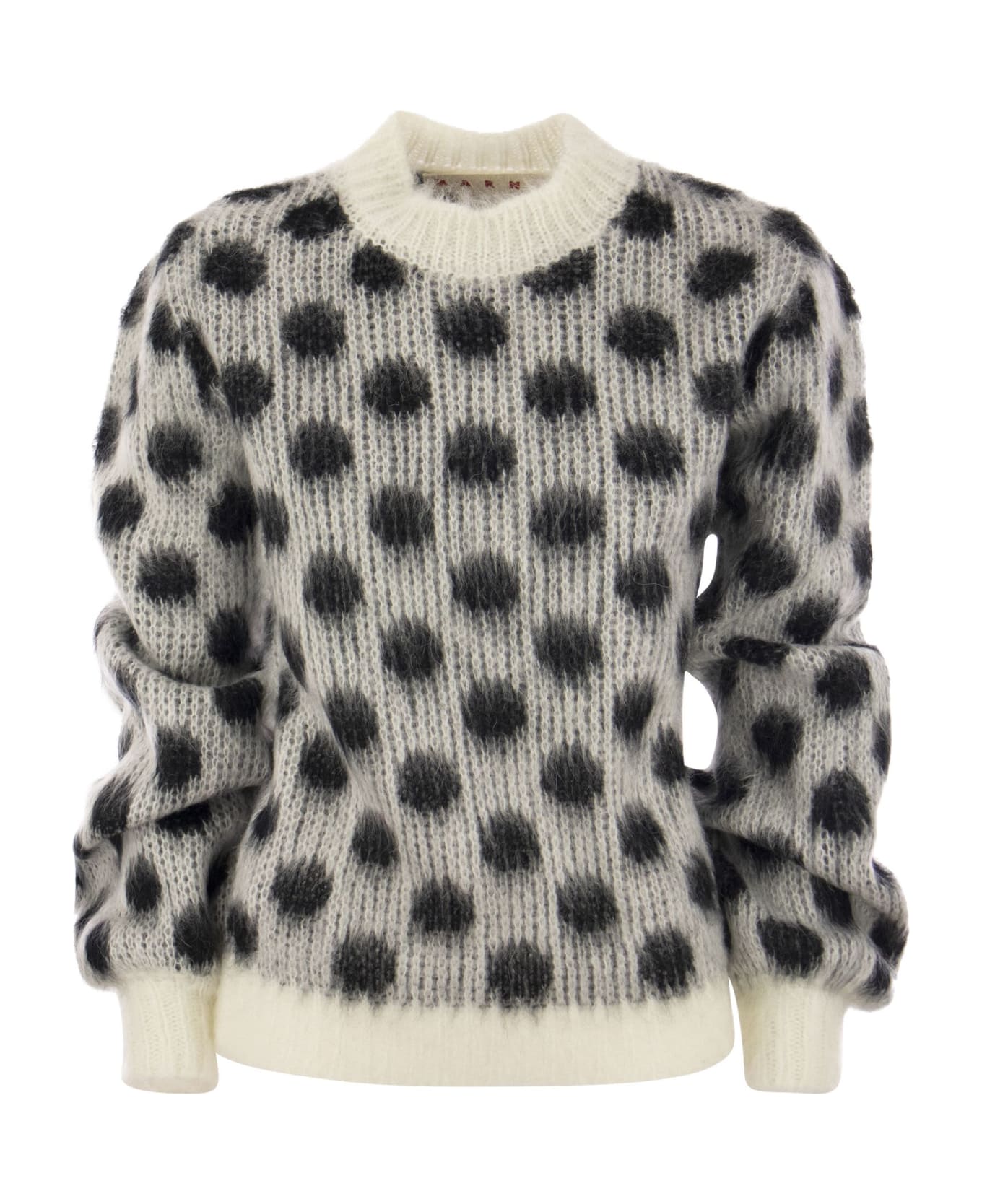 Marni Brushed Mohair Sweater With Polka Dots - White/black ニットウェア