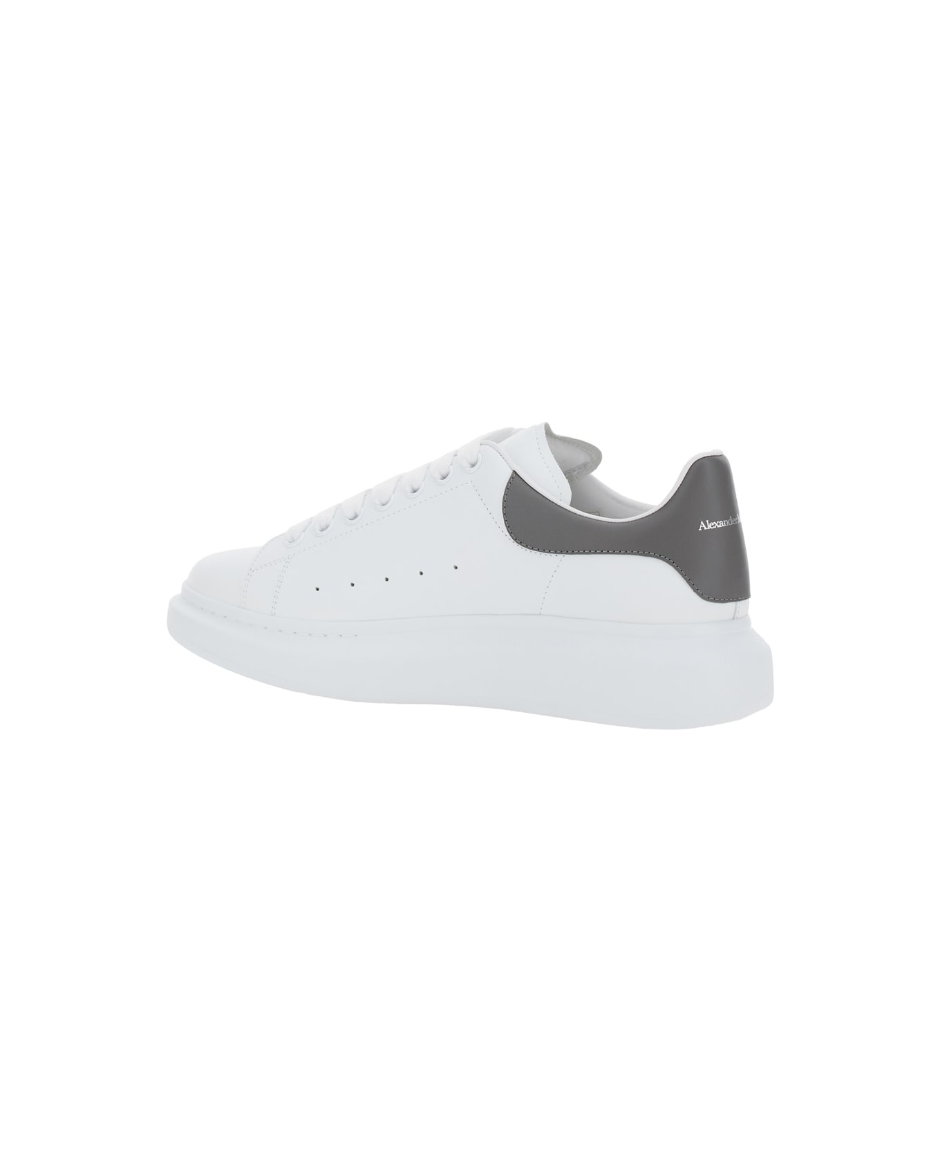 Alexander McQueen White Oversize Sneakers With Flat Laces And Contrasting Heel With Logo Lettering In Leather Man - White