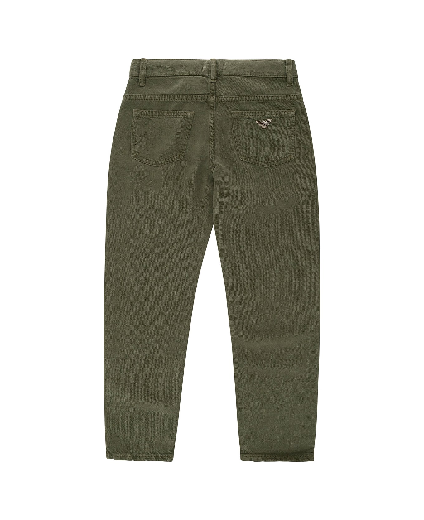 Emporio Armani Military Green Pants With Logo Detail In Linen Blend Boy - Grey