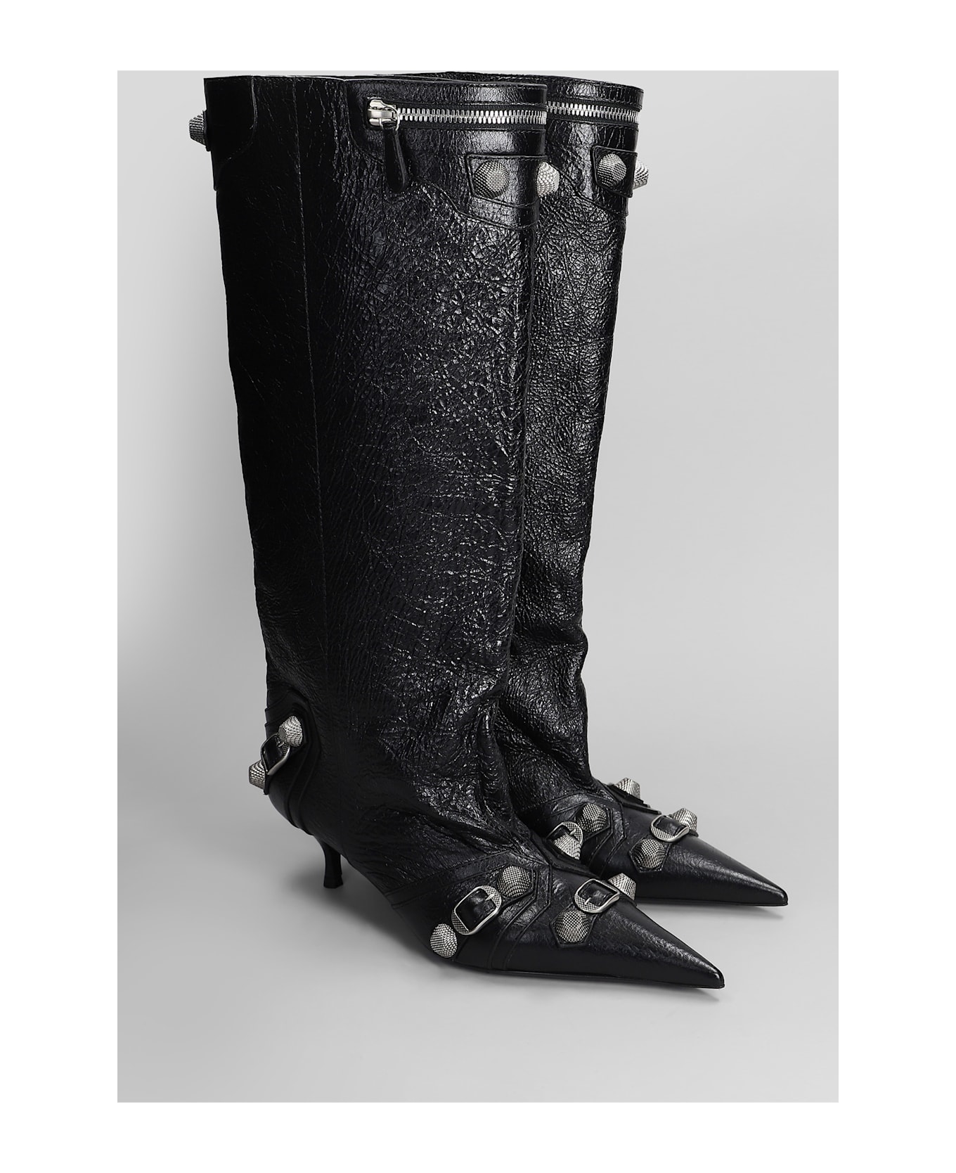 Balenciaga Cagole Wide Boot L50 Low Heels Boots In Black Leather - black