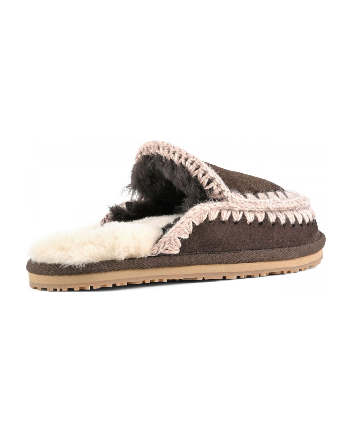 Mou Brown Suede Slipper Full Eskimo Stitch - Marrone