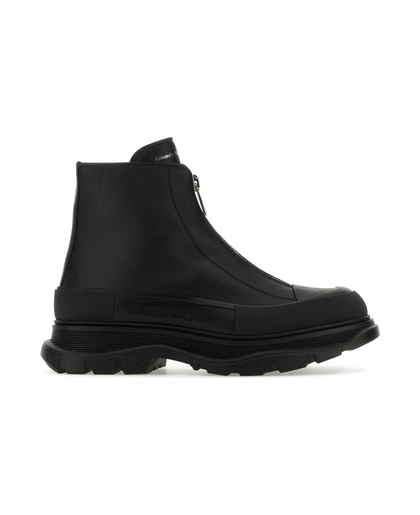 Alexander McQueen Black Leather Ankle Boots - BLACK/BLACK