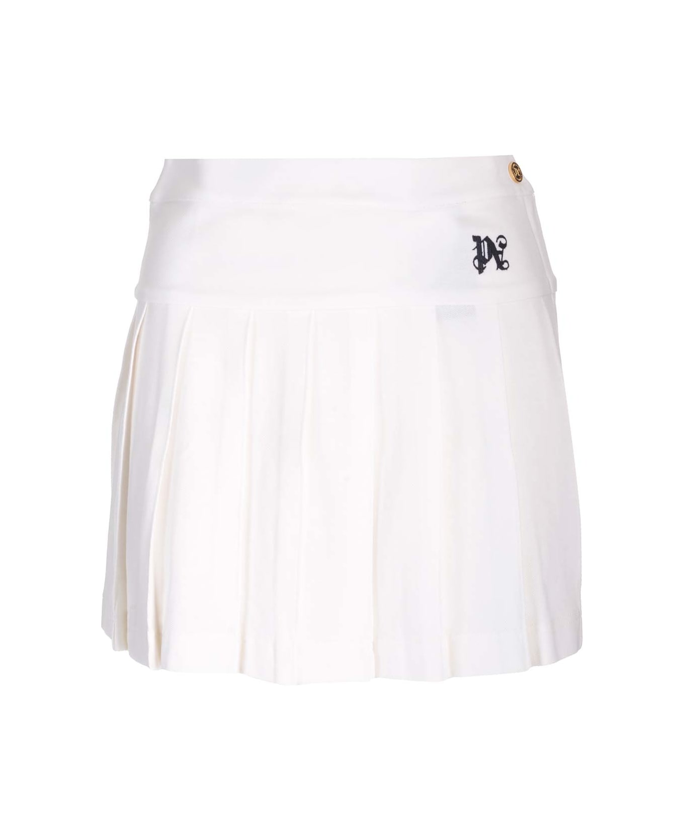Palm Angels Monogram Embroidered Pleated Mini Skirt - Off White