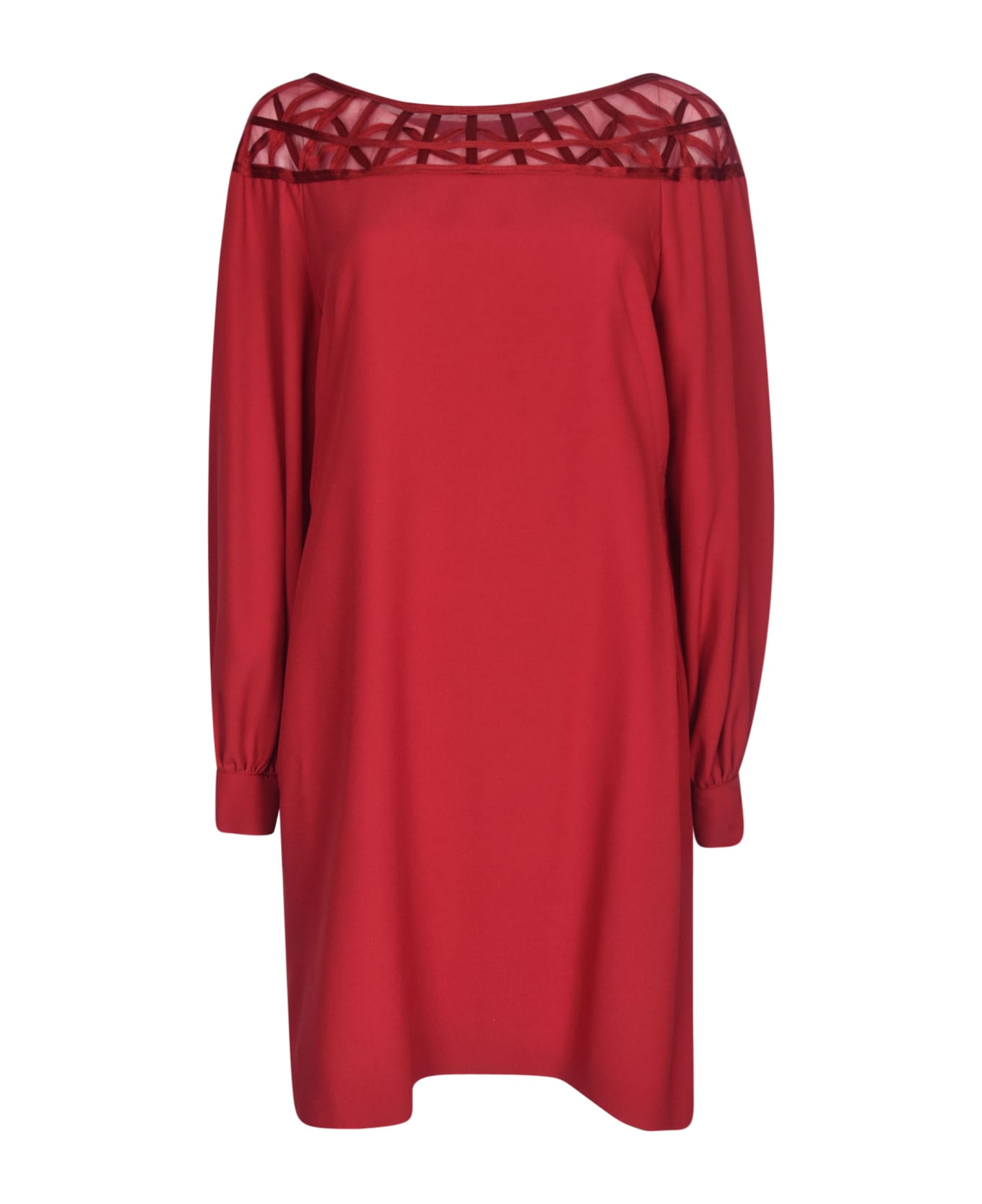 Alberta Ferretti Lace Panel Patterned Long-sleeved Dress - Red ワンピース＆ドレス