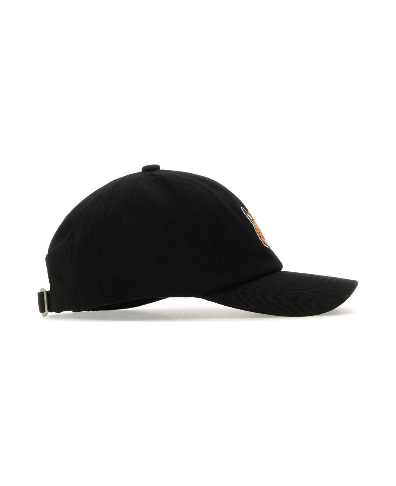 Maison Kitsuné Black Cotton Baseball Cap - BLACK 帽子