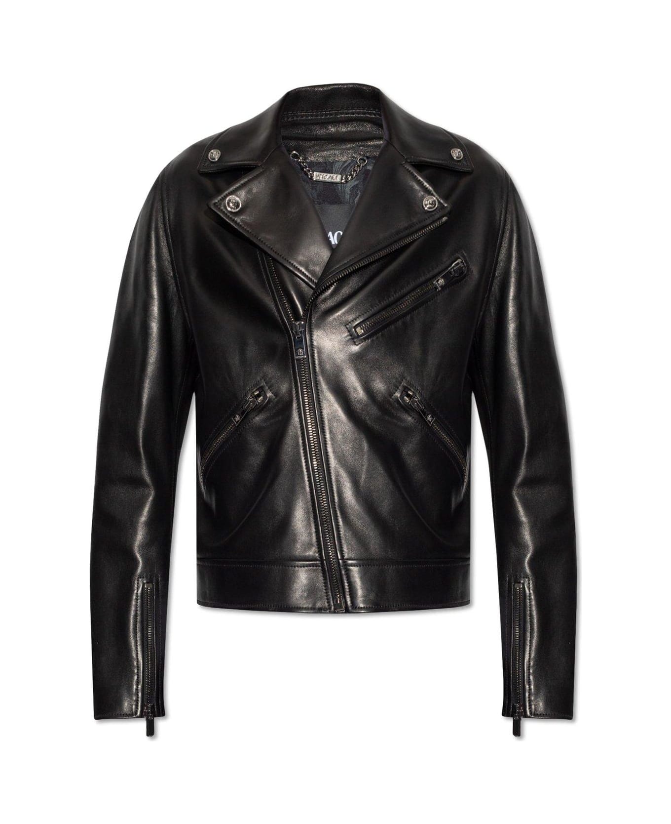 Versace Zip-up Leather Biker Jacket - Black