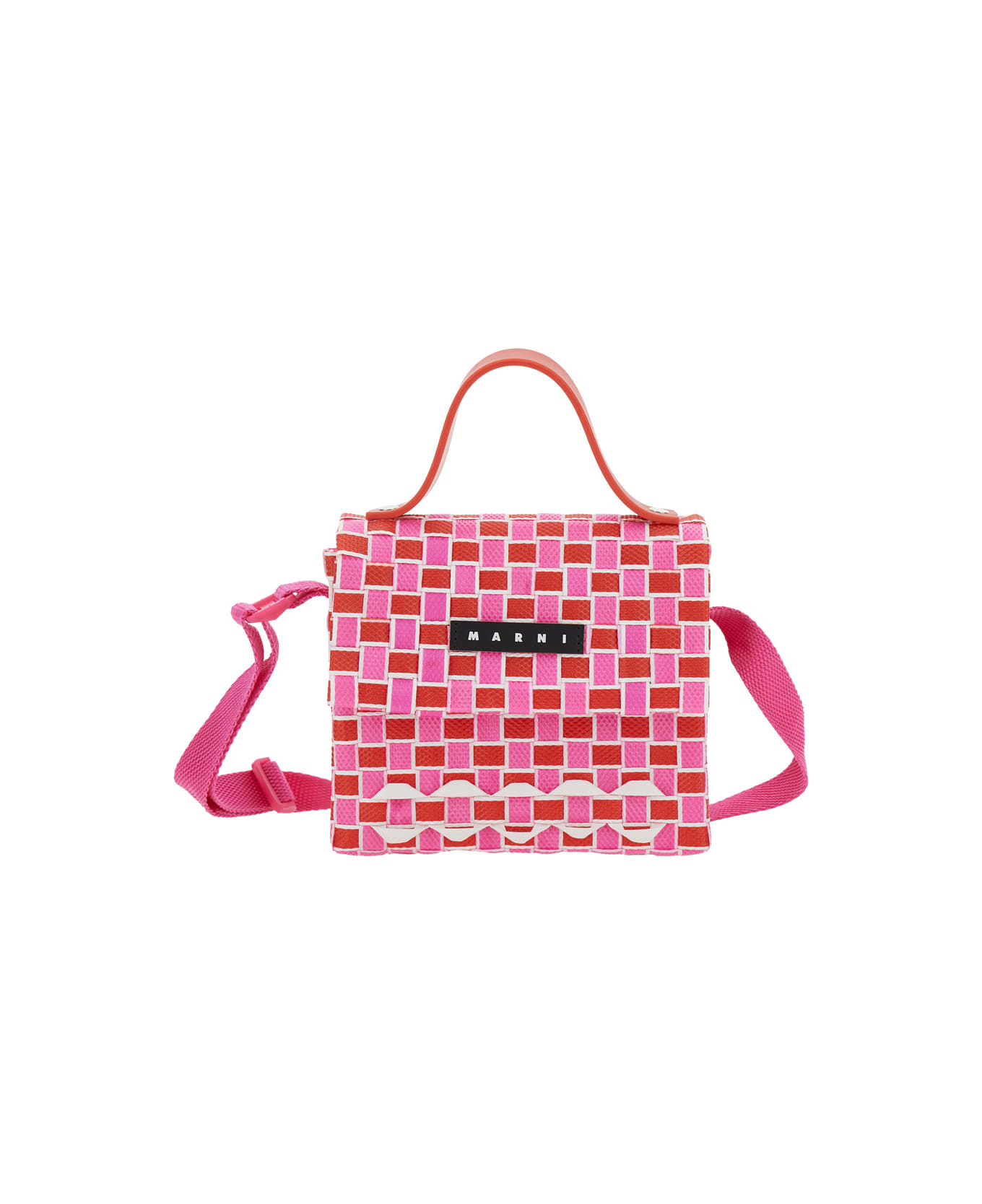 Marni 
joy Bag
 Pink Shoulder Bag With Woven Pattern In Tech Fabric Girl - Fuxia