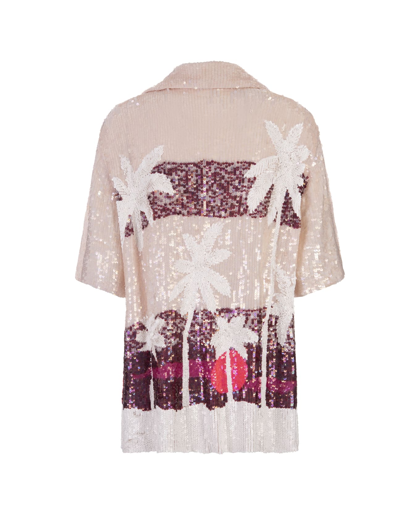 Parosh Pink Tropical Patterns Casual Style Short Sleeves Shirt - Pink