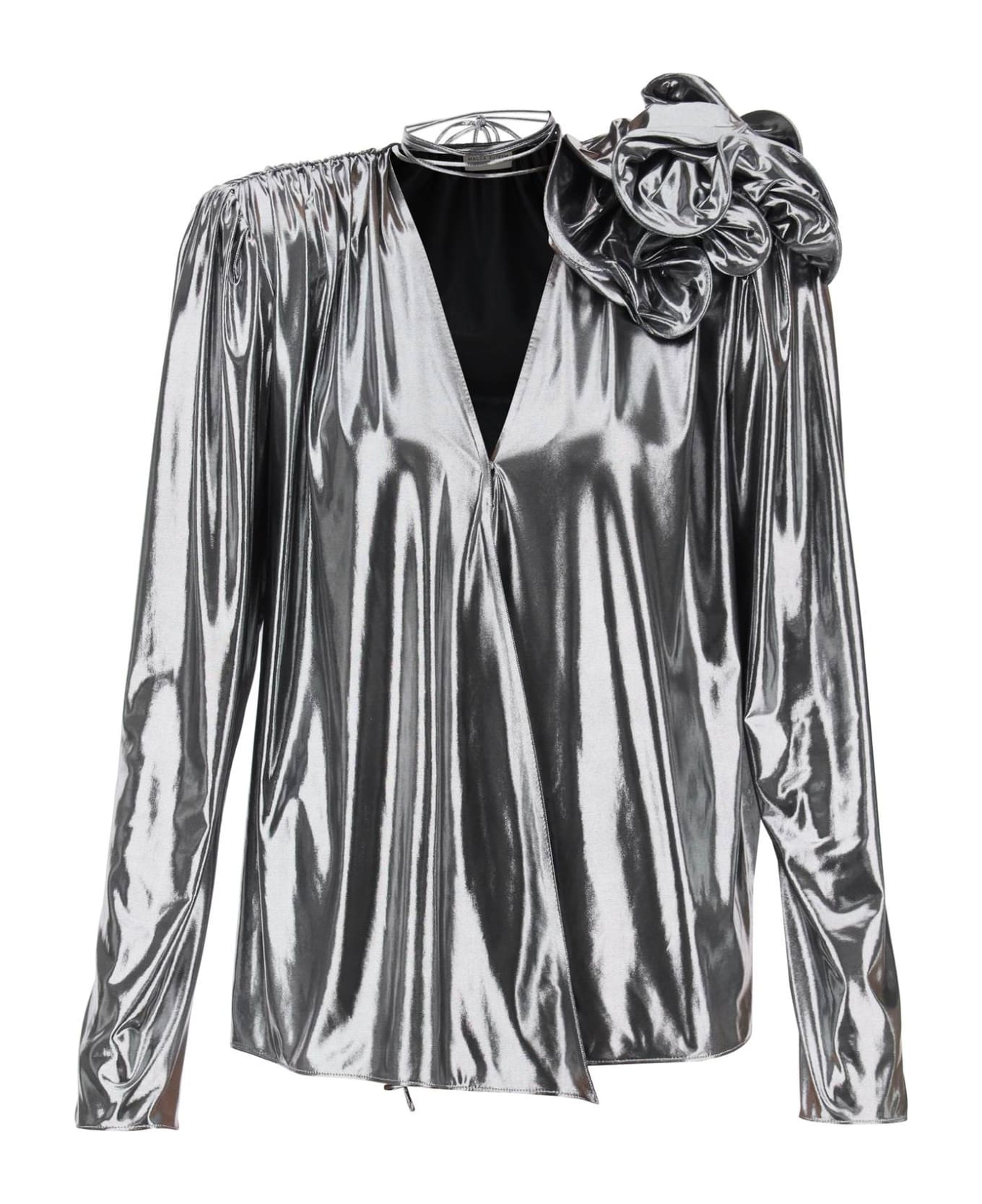 Magda Butrym Jersey Blouse With Rose Applique - SILVER (Silver)