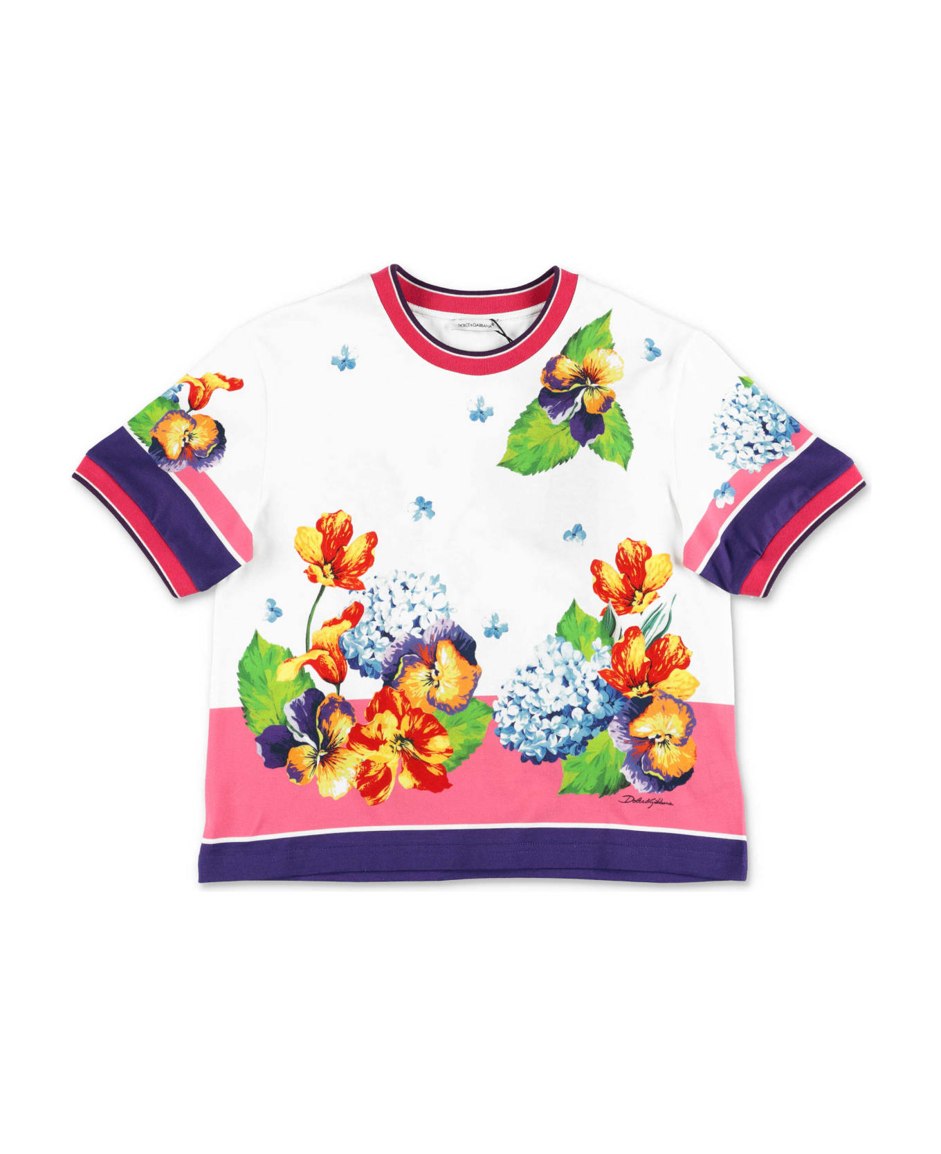 Dolce & Gabbana T-shirt Stampa Floreale In Jersey Di Cotone - Multicolor