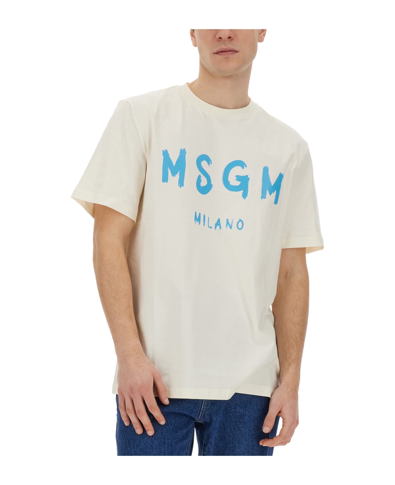 MSGM T-shirt With Brushed Logo - WHITE