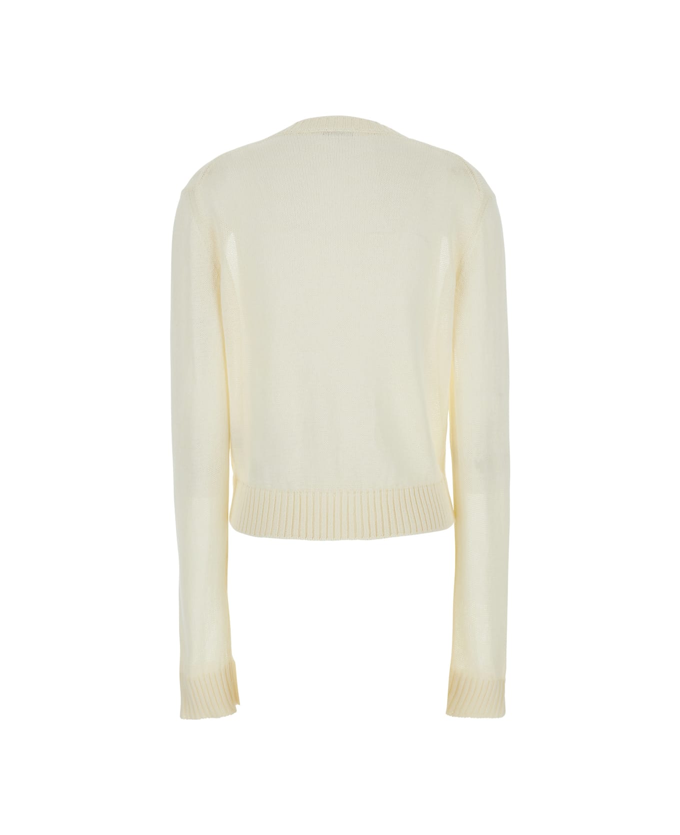 Jil Sander White Cropped Crewneck Sweater With Tonal Logo Embroidery In Cotton Woman - White