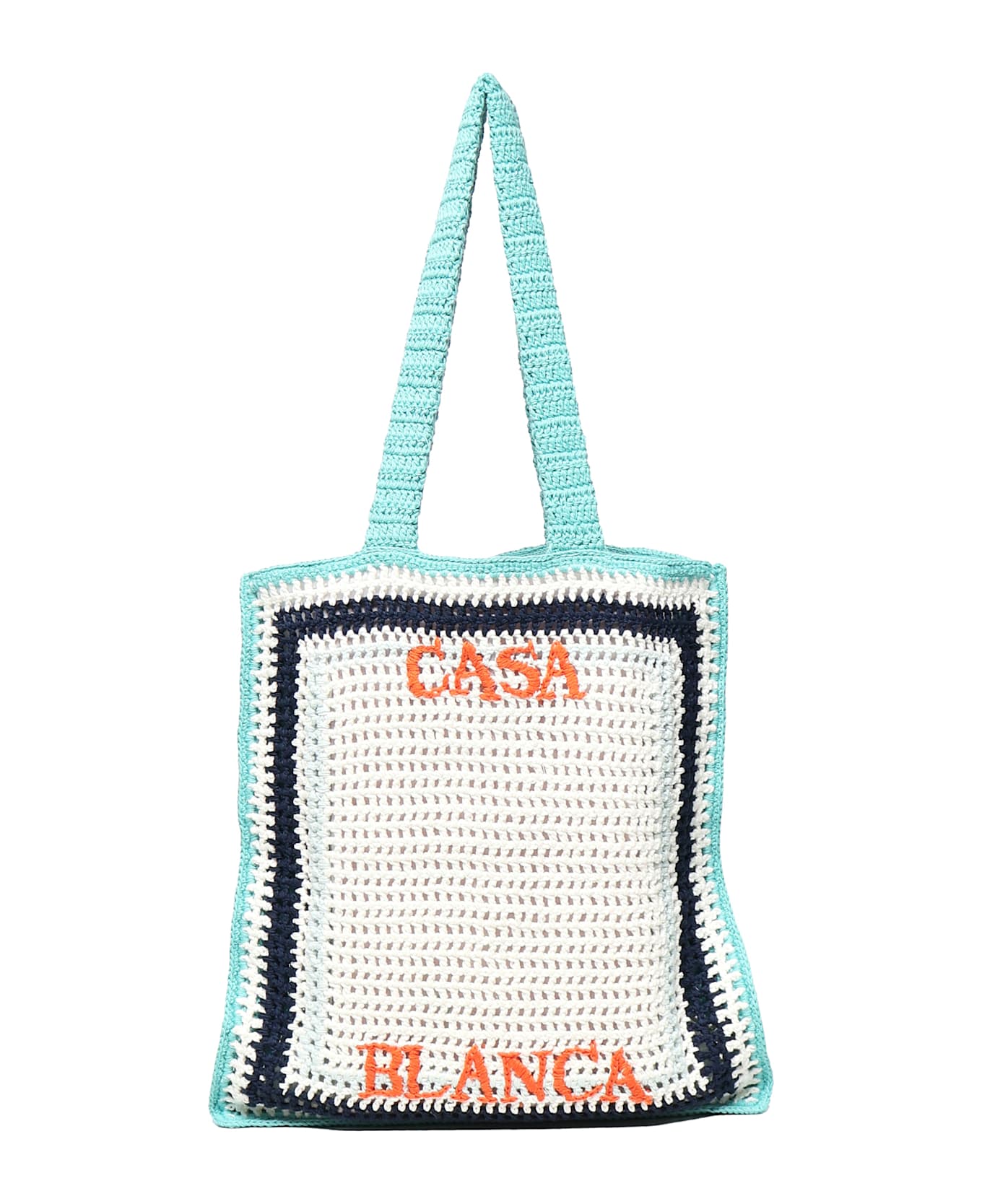 Casablanca Atlantis Crochet Tote Bag - WHITE/BLUE/LIGHT BLUE
