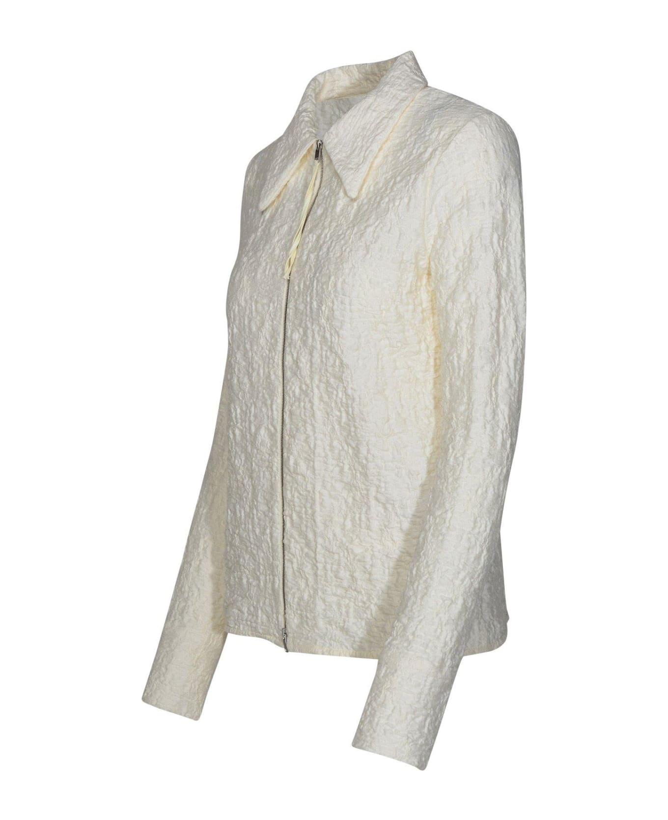 Jil Sander Zip-up Crinkled Shirt - Bianco