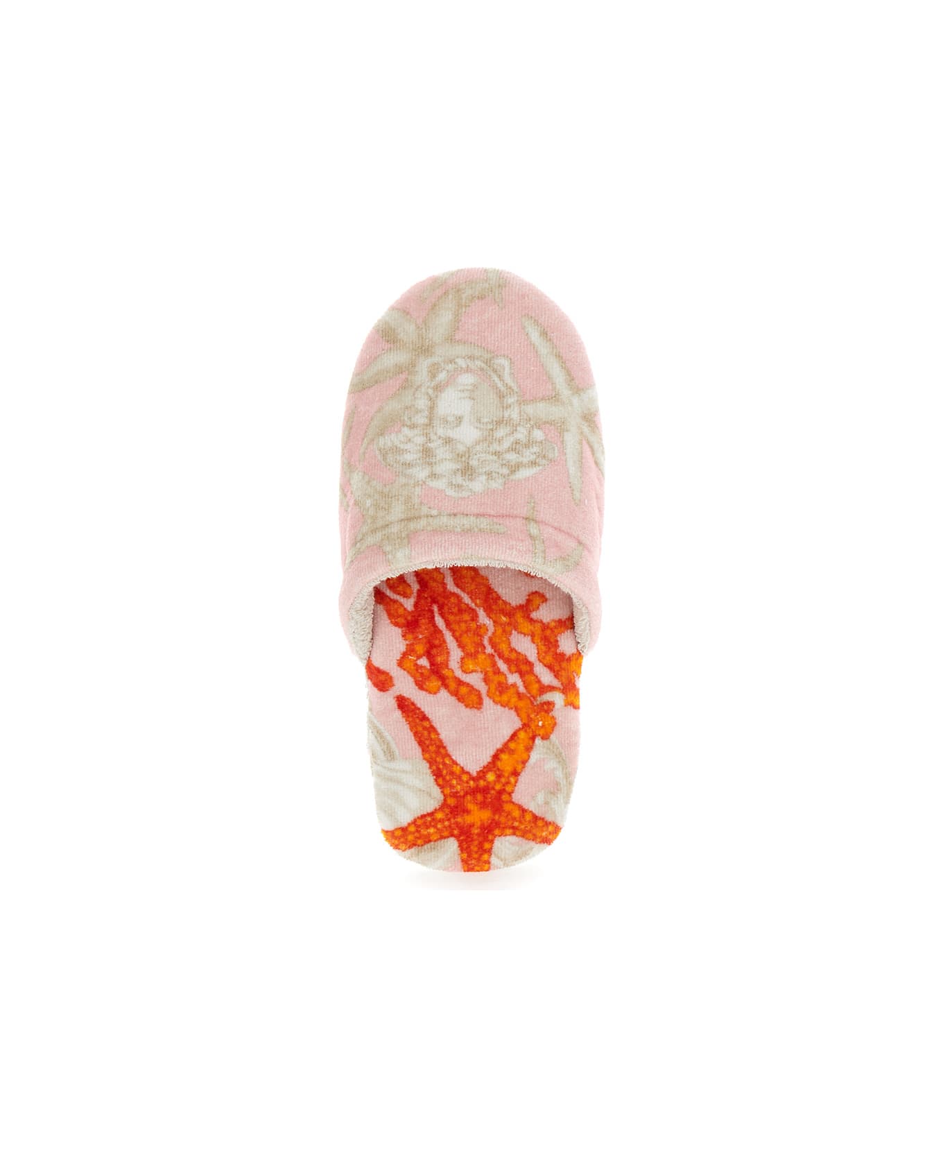 Versace Pink Slip-on Bath Slippers With Barocco Sea Print In Cotton Pink - Pink