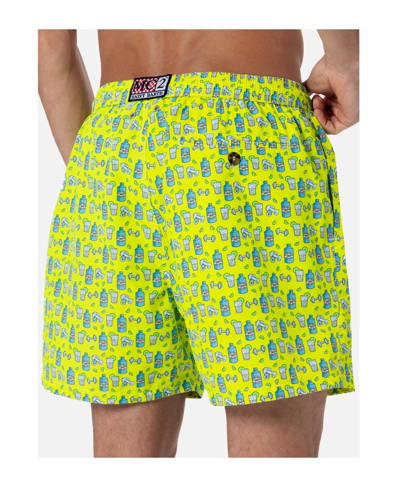 MC2 Saint Barth Man Lightweight Fabric Swim-shorts Lighting Micro Fantasy With Gym And Gin Print - YELLOW