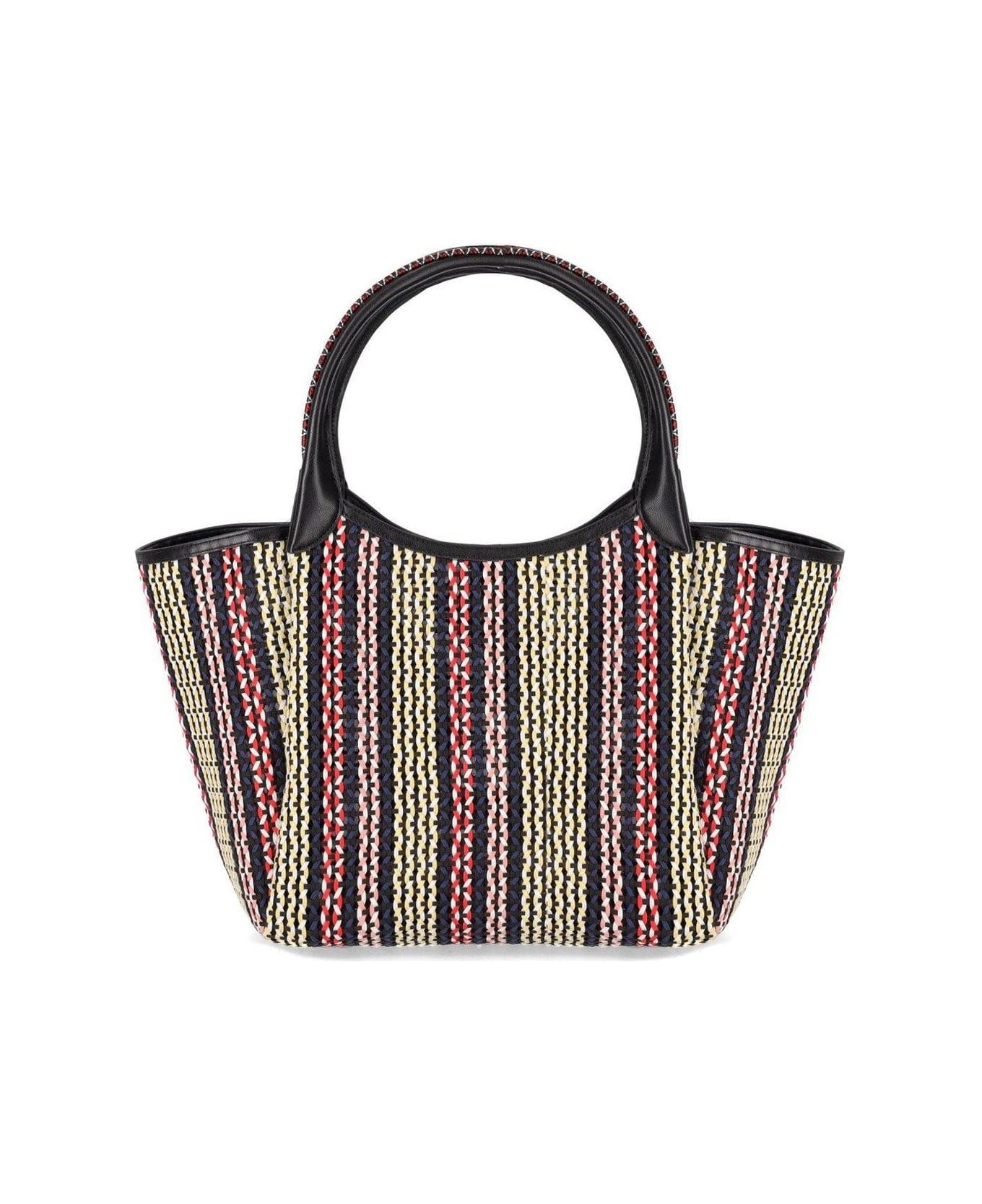 Emporio Armani Logo Charm Basket-weave Tote Bag - Blue