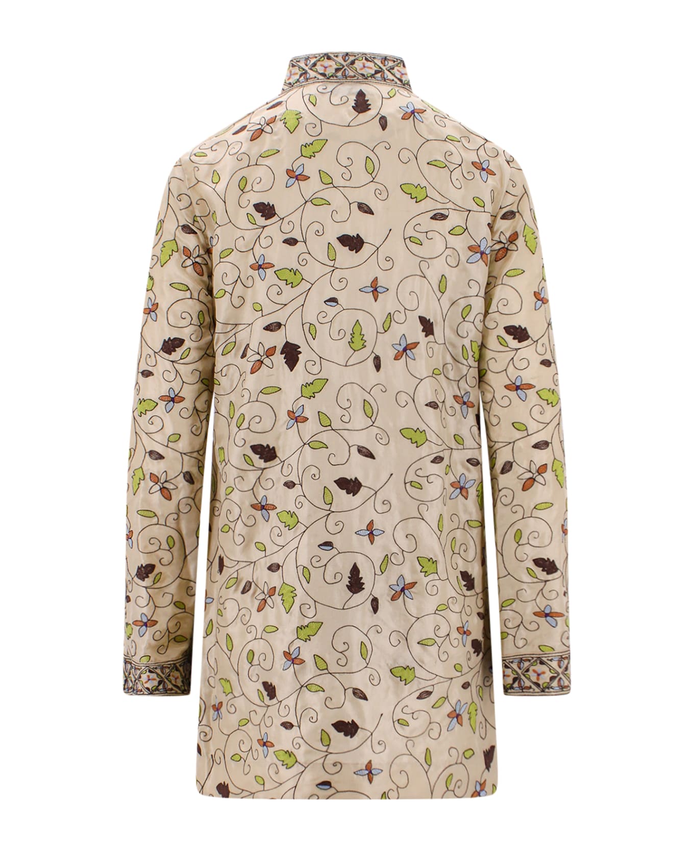 Tory Burch Embroidered Leaf-print Tunic In Silk - Beige ワンピース＆ドレス