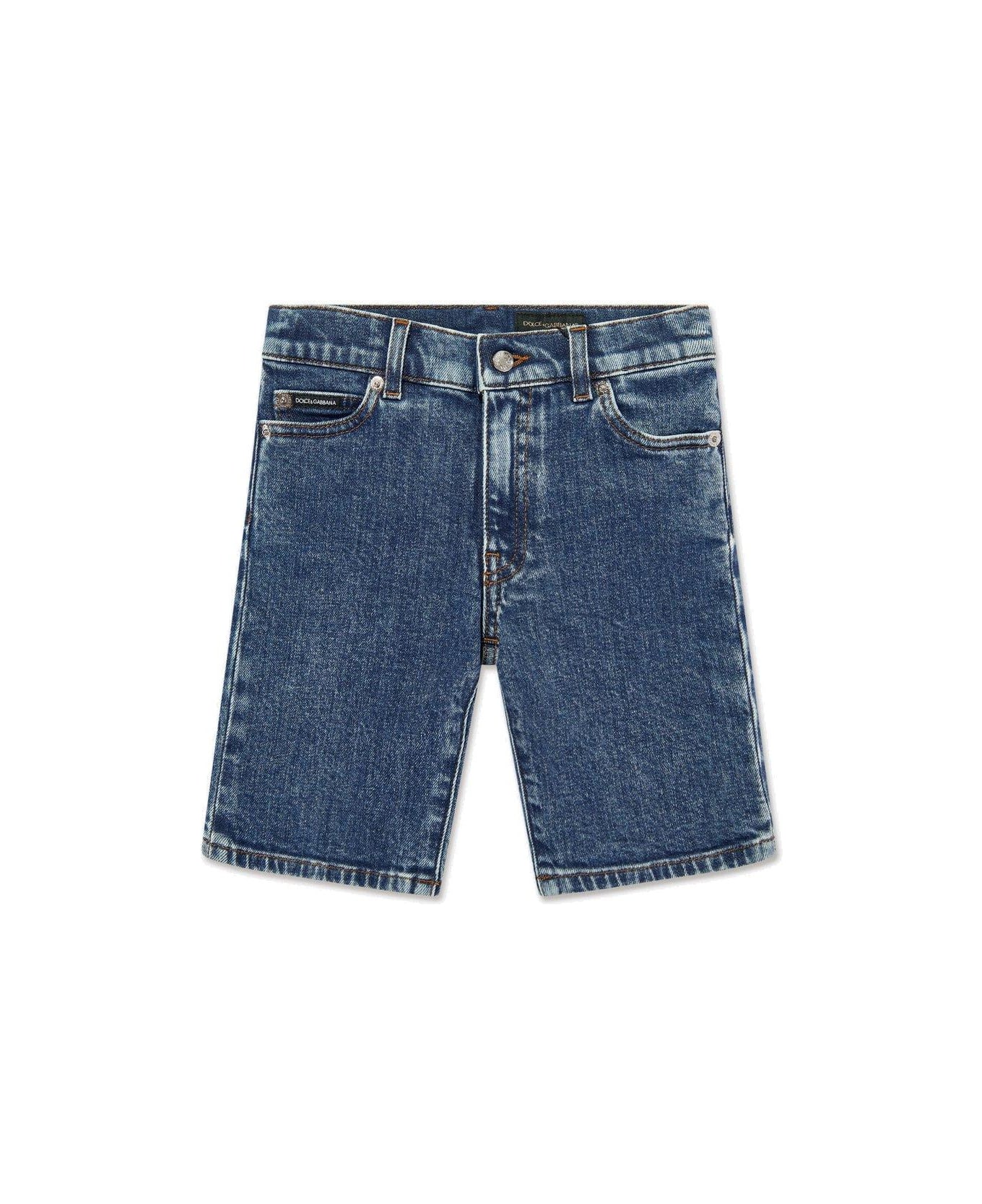 Dolce & Gabbana Logo Plaque Denim Shorts - Blu Mare