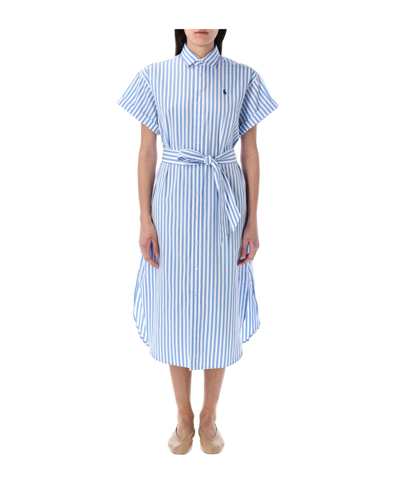 Polo Ralph Lauren Midi Shirt Dress Mc Striped - BLUE WHITE