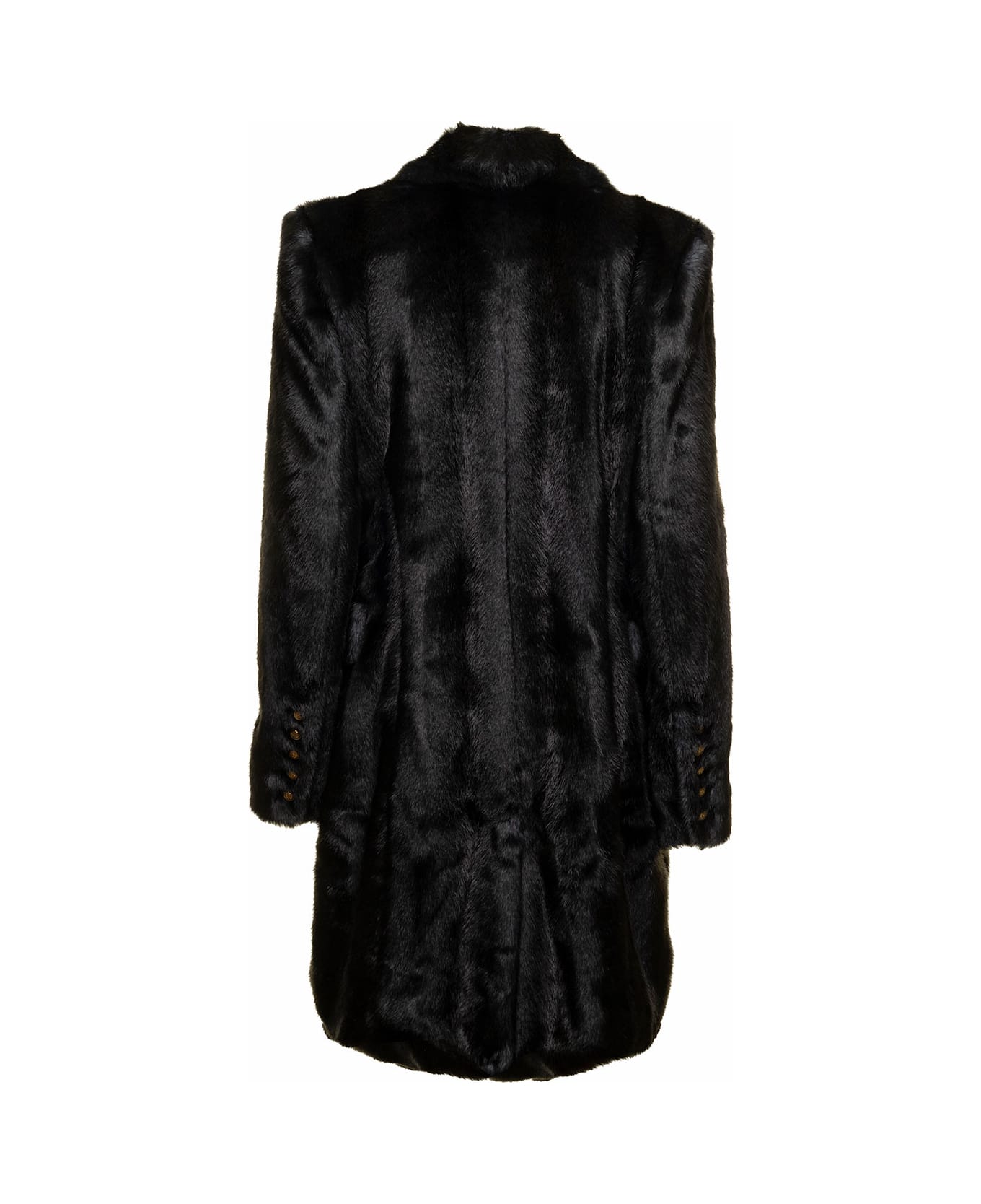 Balmain Black Long Coat In Faux Fur With Double-buttoned Fastening Balmain Woman - Grey