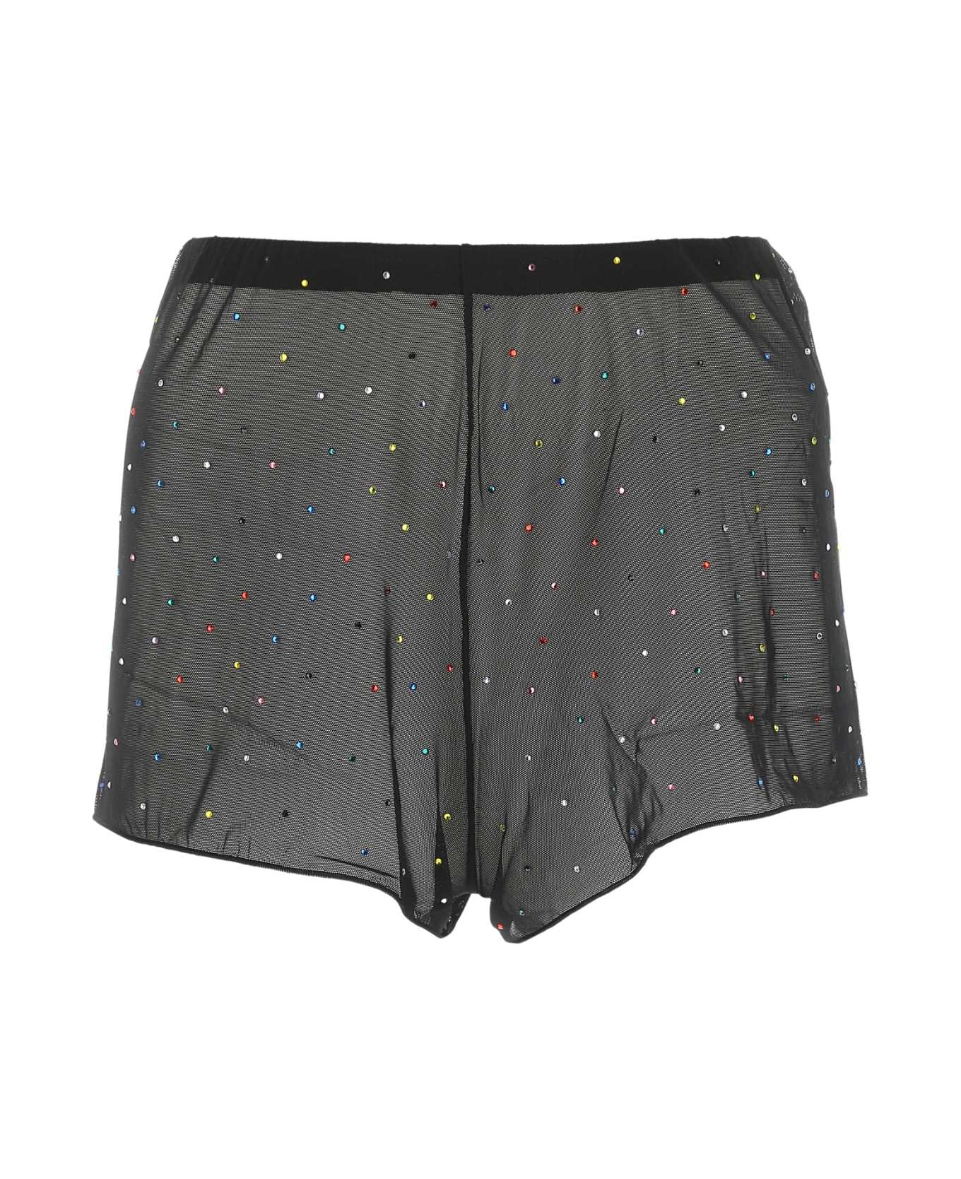 Oseree Embellished Stretch Mesh Lingerie Shorts - BLACKMULTI