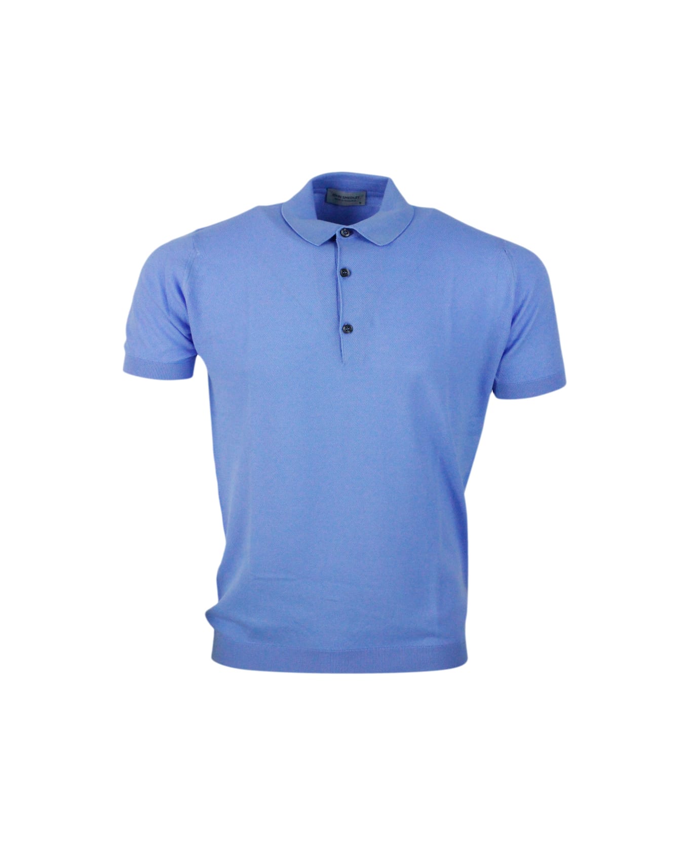 John Smedley Short-sleeved Polo Shirt In Extrafine Piqué Cotton Thread With Three Buttons - Blu