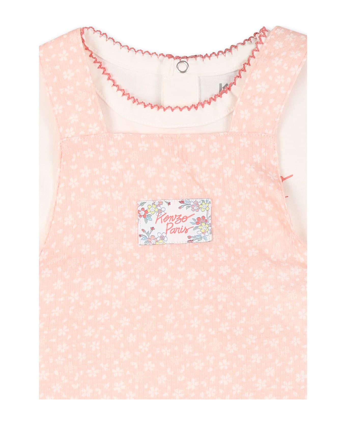 Kenzo Kids Pink Romper For Baby Girl With Logo - Pink