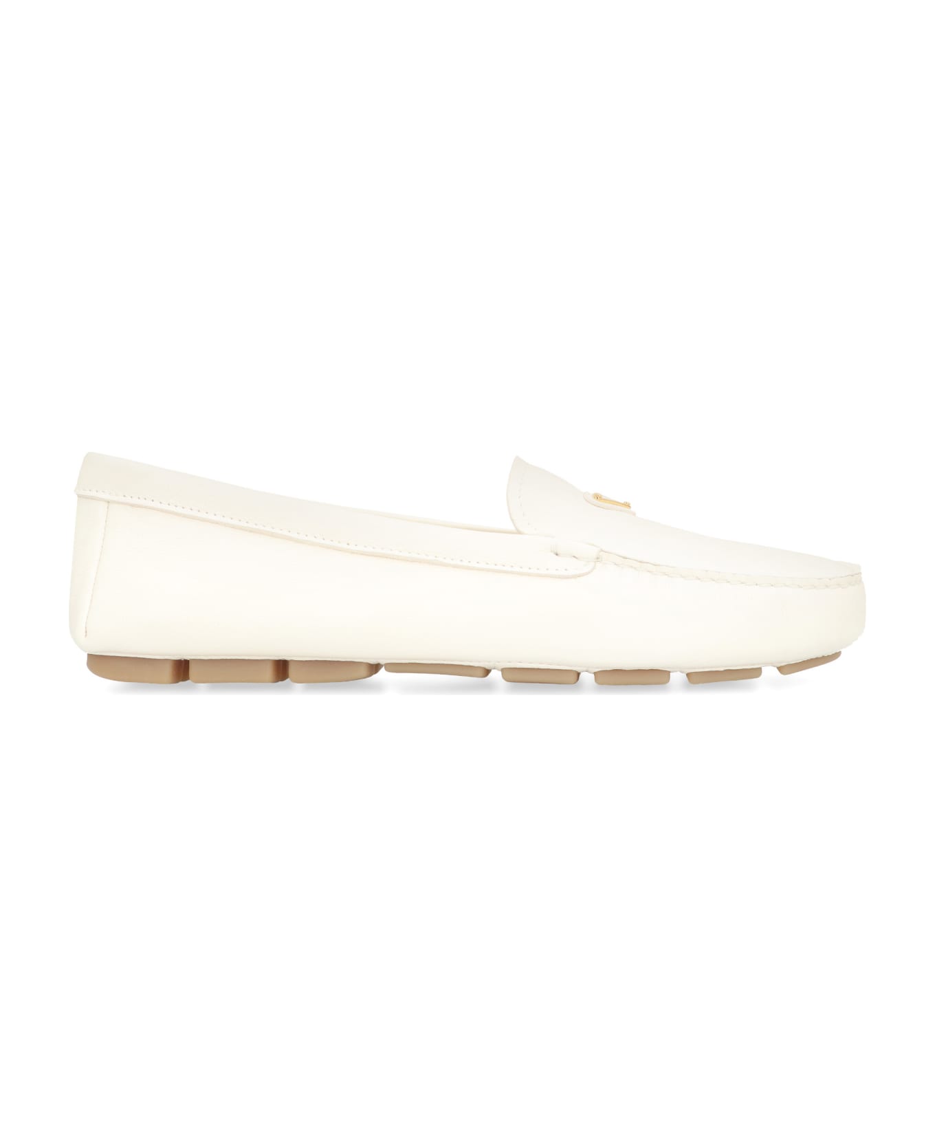 Prada Logo Detail Leather Loafers - Ivory