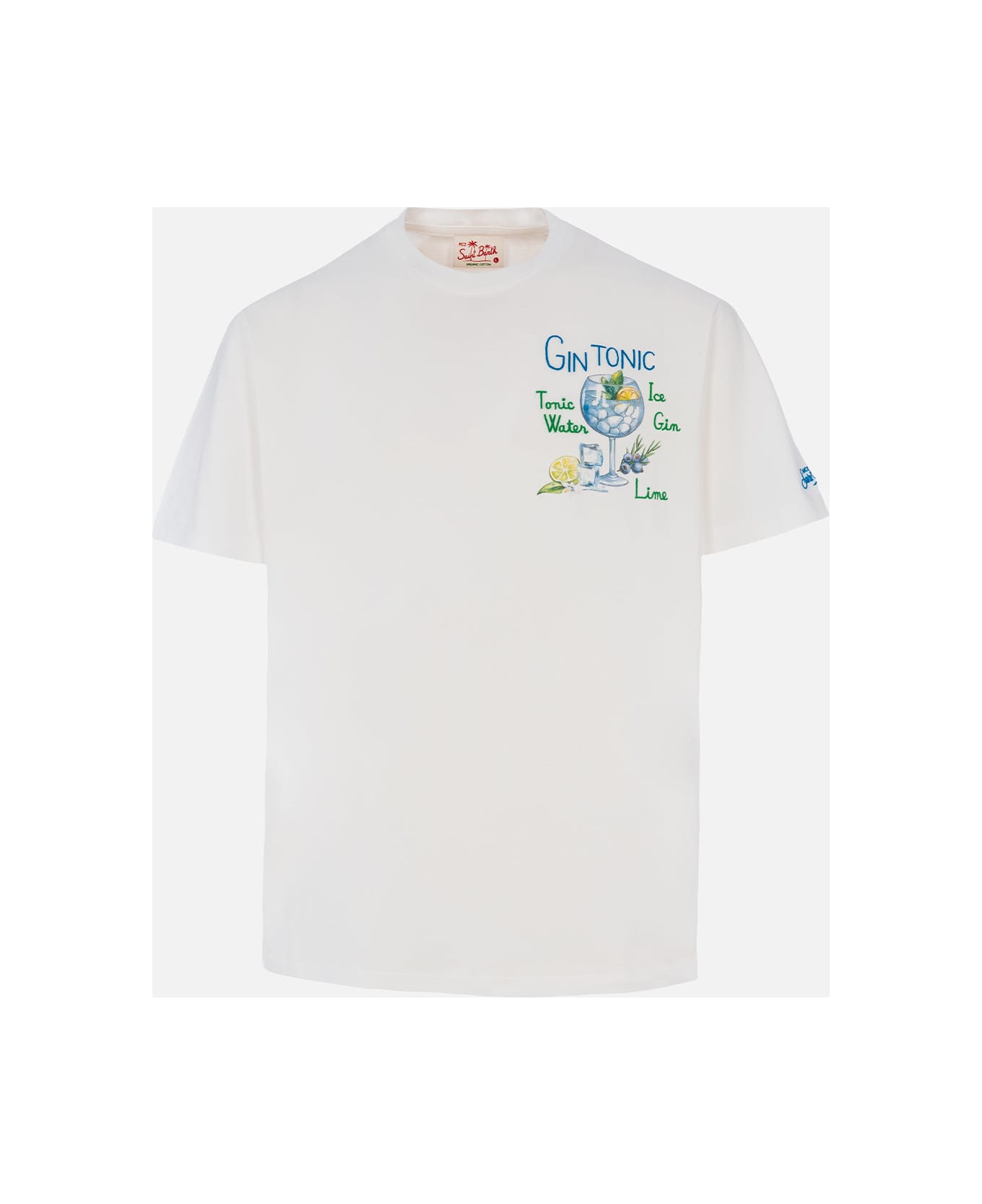 MC2 Saint Barth Man Cotton T-shirt With Gin Tonic Print And Embroidery - WHITE