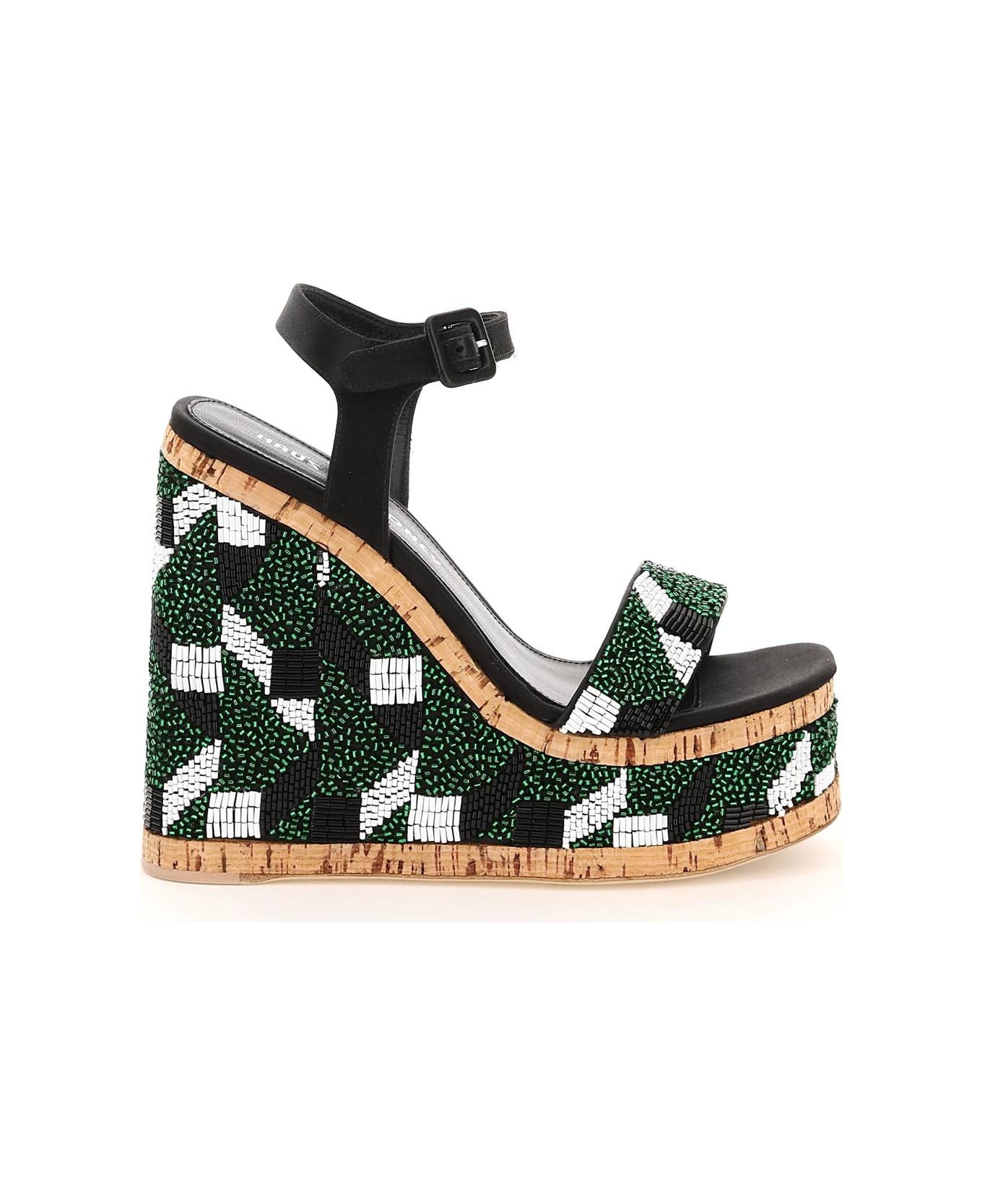Womens Shoes Heels Wedge sandals HAUS OF HONEY Leather Black And Green Lust Bead Weimar Wedge Sandals 