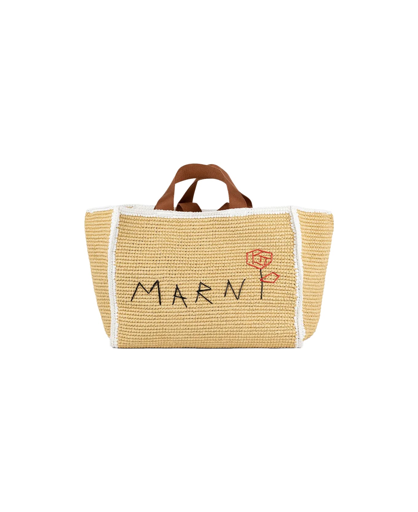 Marni Raffia Effect Macramé Knitted Sillo Shopping Bag - White