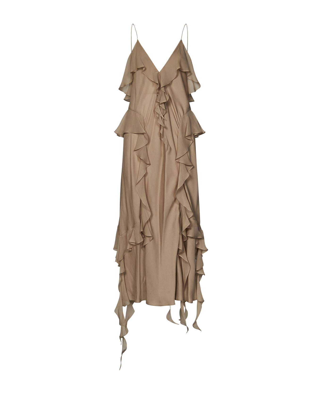 Khaite Silk Midi Dress With Ruffles - Beige ワンピース＆ドレス