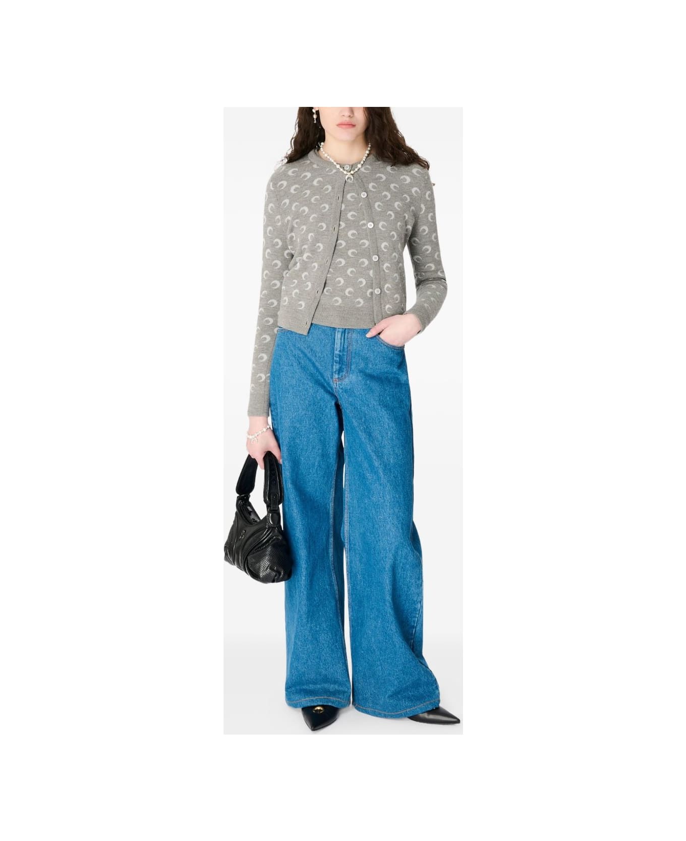 Marine Serre Moon Wool Blend Cardigan - Light Grey