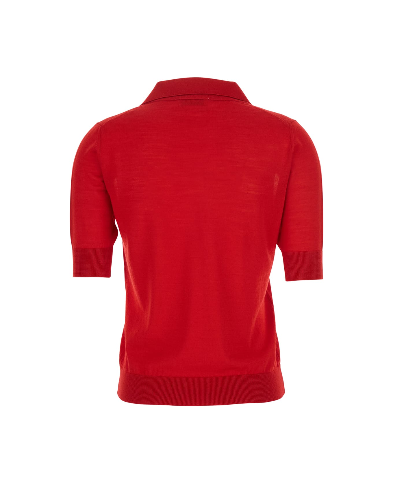 PT Torino Red Polo With V-neck And Short Sleeves In Virgin Wool Woman - Red